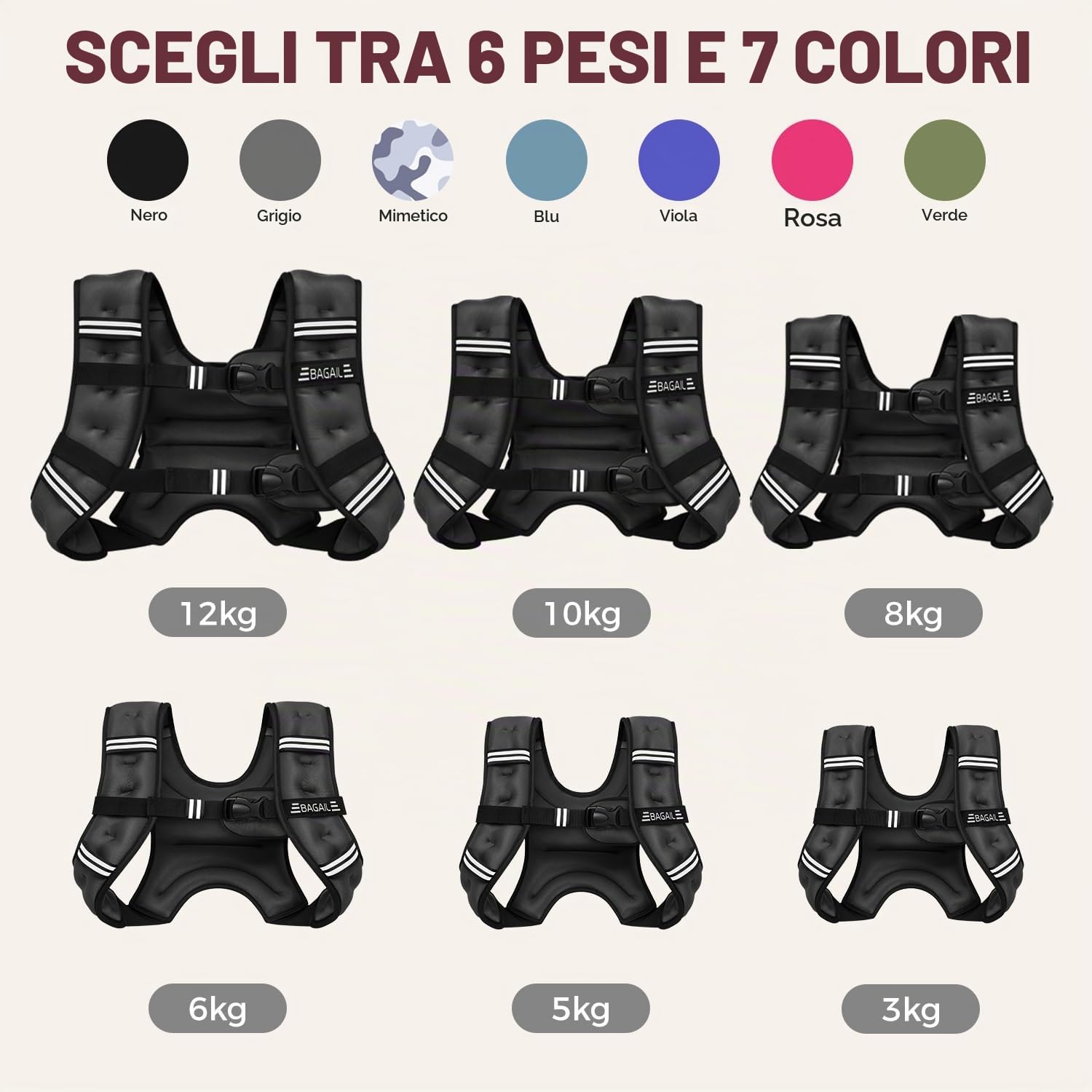 BAGAIL Gilet zavorrato per allenamento della forza, gilet 3 kg con misura del busto regolabile, striscia riflettente e comoda tasca, ideale per allenamenti, yoga ed aerobici