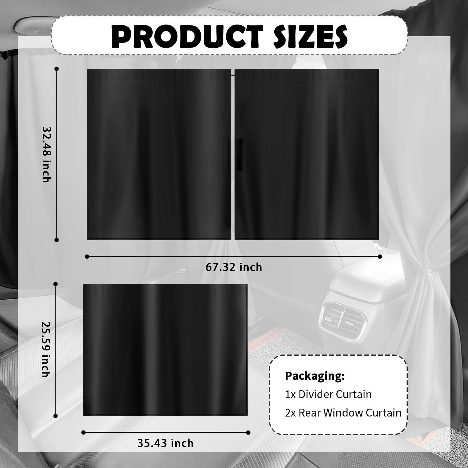 3PCS Extra Large Car Window Shades Kit,Thickened Vinyl Coated Car Window Covers for Privacy and Maintaining Cool Auto Interior Temperature,Universal Cars Curtains for Windows (Extra Large)