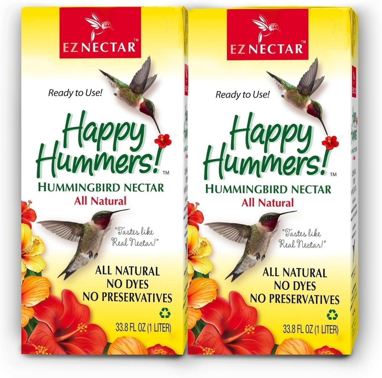 EZNectar - The Only Ready-to-Use Hummingbird Nectar "Exactly Like Flower Nectar." Patented, Preservative & Dye Free, Hummingbird Food - Nectar (2 Piece) 67.6 FL OZ TOTAL
