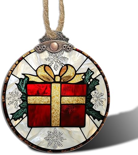 Miniatura 8 de Decoraciones navideñas de vitrales, colgante de campana pequeña para ventana, árbol de Navidad, adornos colgantes retro verde atrapasoles de Verde