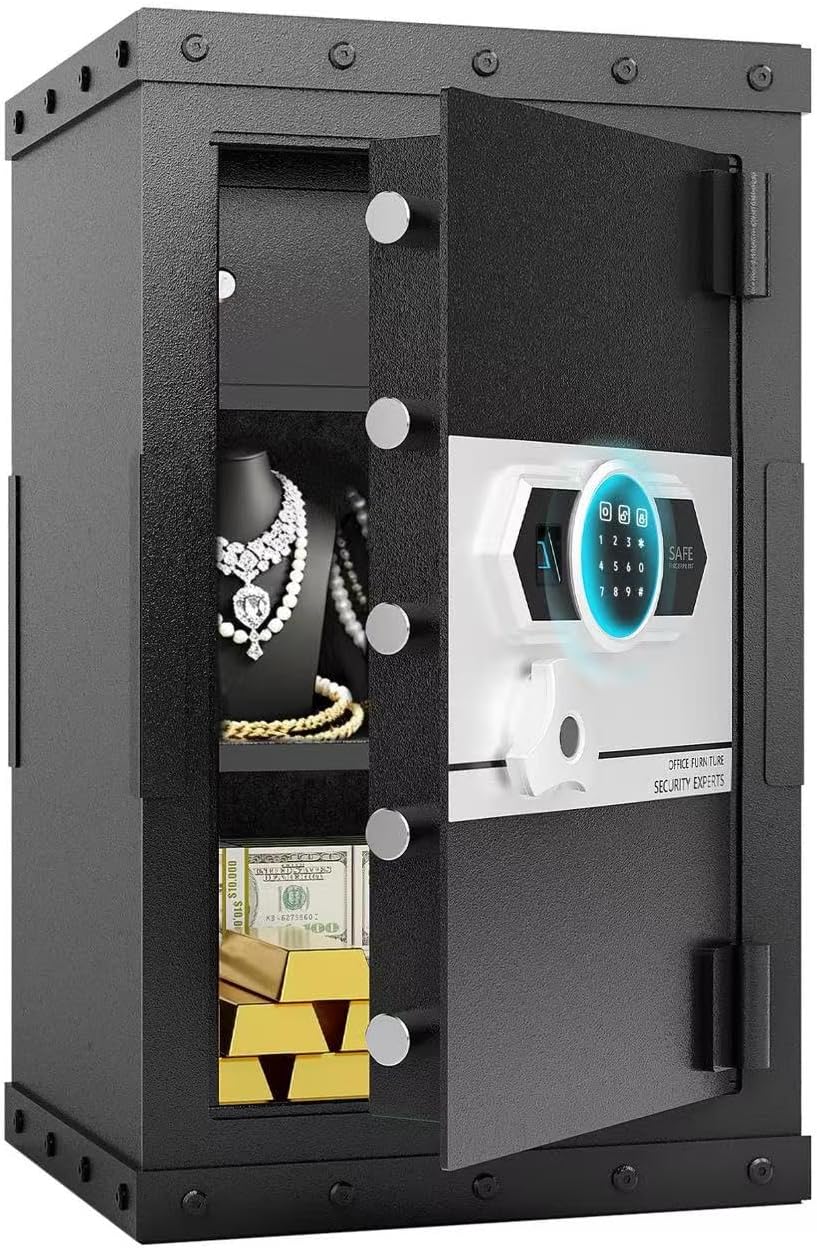 KAER Luxury Jewelry Safes for Home Heavy - Duty Fireproof Home Safe for Multiple Handguns, Featuring Fingerprint Recognition, Backlit Keypad, Gun Rack, 4.1 Cubic