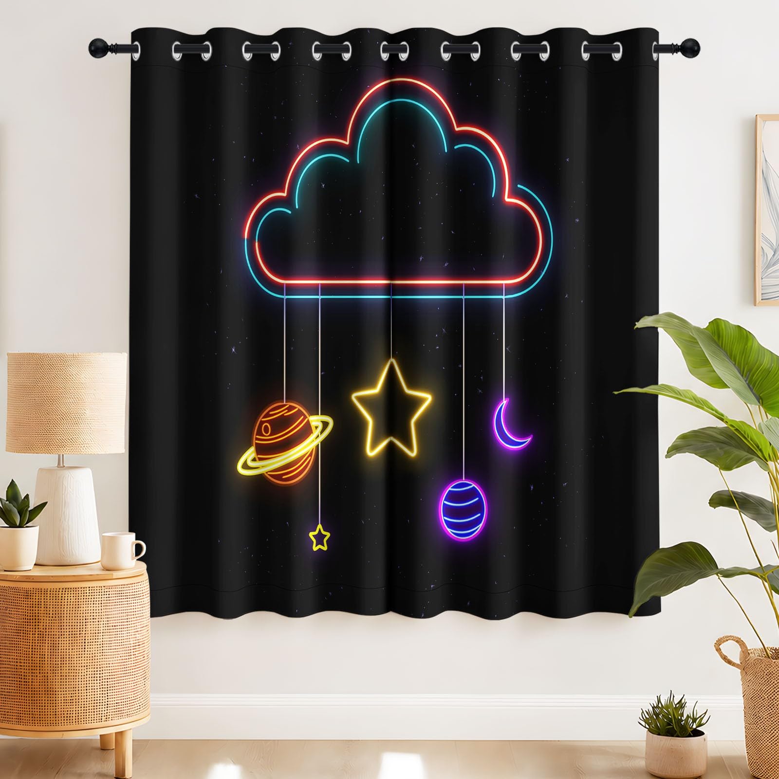Générique Rideau Occultant Moderne Fantaisie Salon Moderne Thermique Isolant Anti Froid Polyester 2 Pièces 117 x 229 CM Rideaux De Fenêtre Espace Étoile Nuage pour Chambre Cuisine Décoration