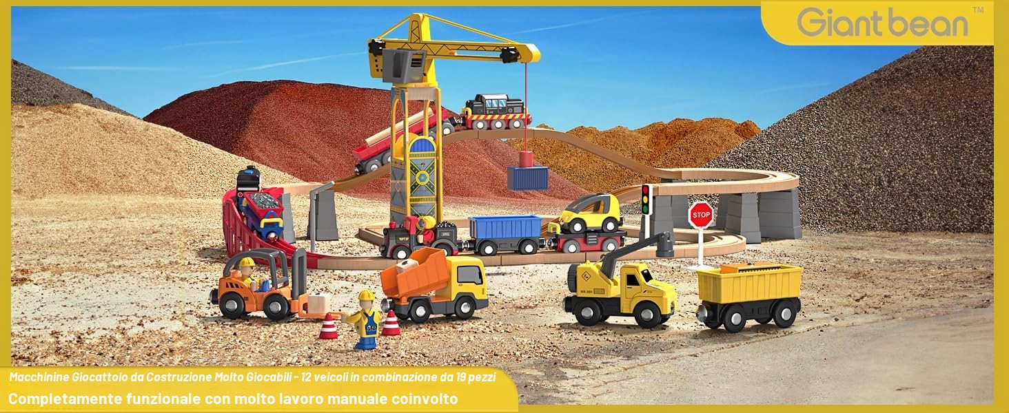 Giant Bean Kit 12 Pz Treno Legno Magnetico Bambino Elettrico | Struttura Magnetica Pista Ragazzi Ragazze 3 4 5 Anni Gioco