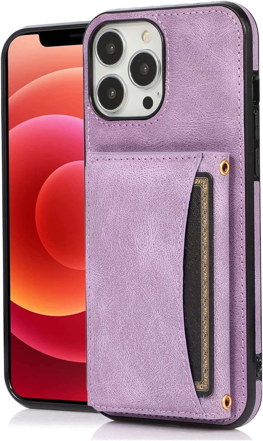 Étui portefeuille pour iPhone 14 housse antichoc violette en cuir