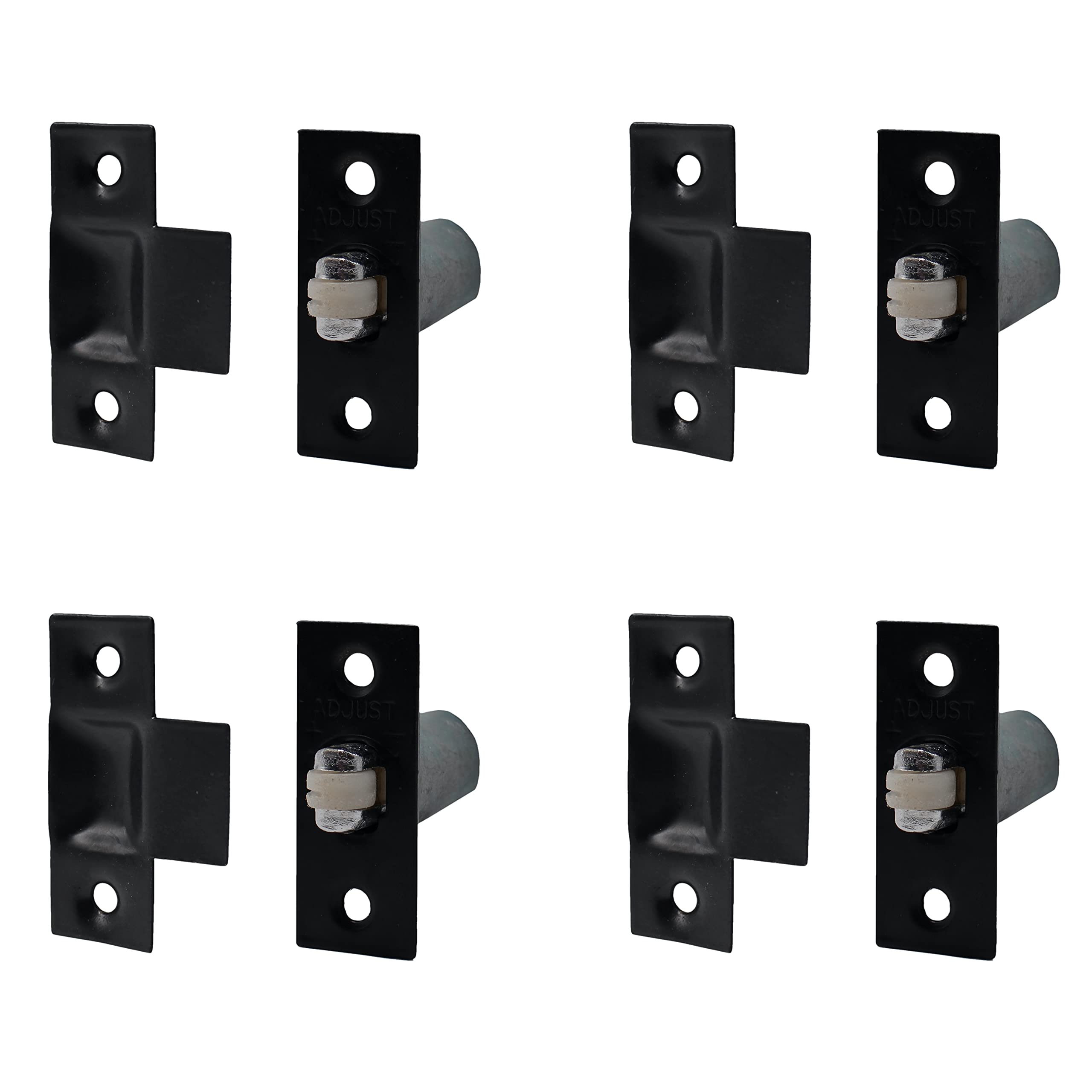 Eai Black Adjustable Roller Catch Spring Loaded Latch Lock For Internal Doors | Plated | Pack Of 4