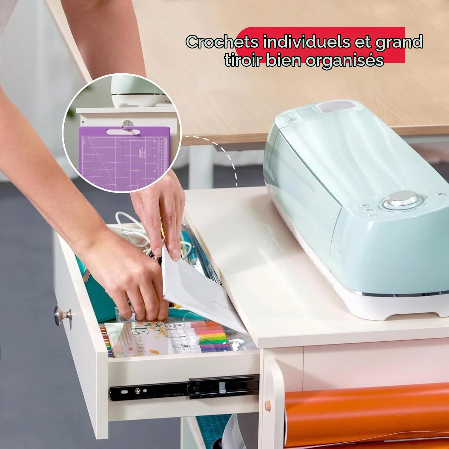 Chariot d’Organisation et de Stockage Crafit Compatible avec la Machine Cricut, Organisateur de roulage Crafit avec Support de Rouleau de Vinyle, Poste de Travail de Table