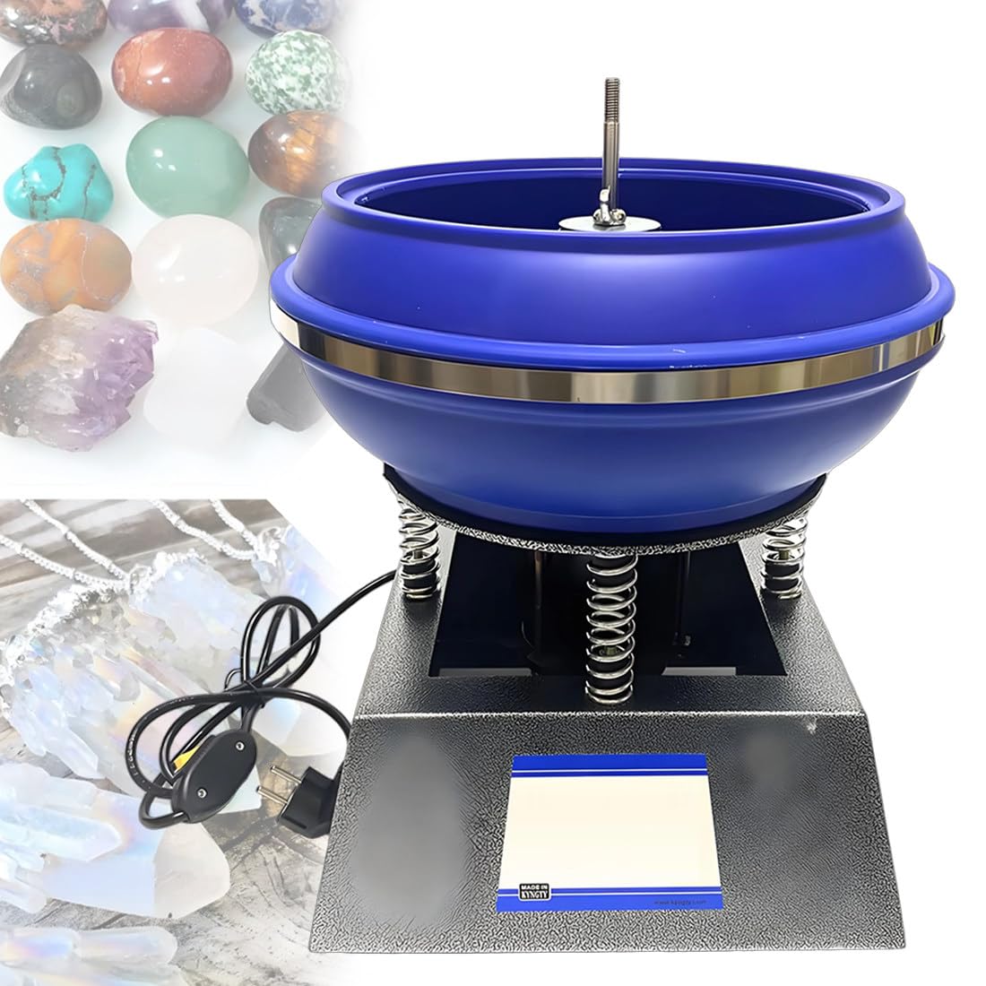 QianCruxtacy Electric Vibratory Rock Tumbler 6.2L Capacity, Adjustable Vibration Frequency, Support Springs, for Grinding and Polishing Workpiece Surface, for Stones, Diamonds, Rings, Necklaces