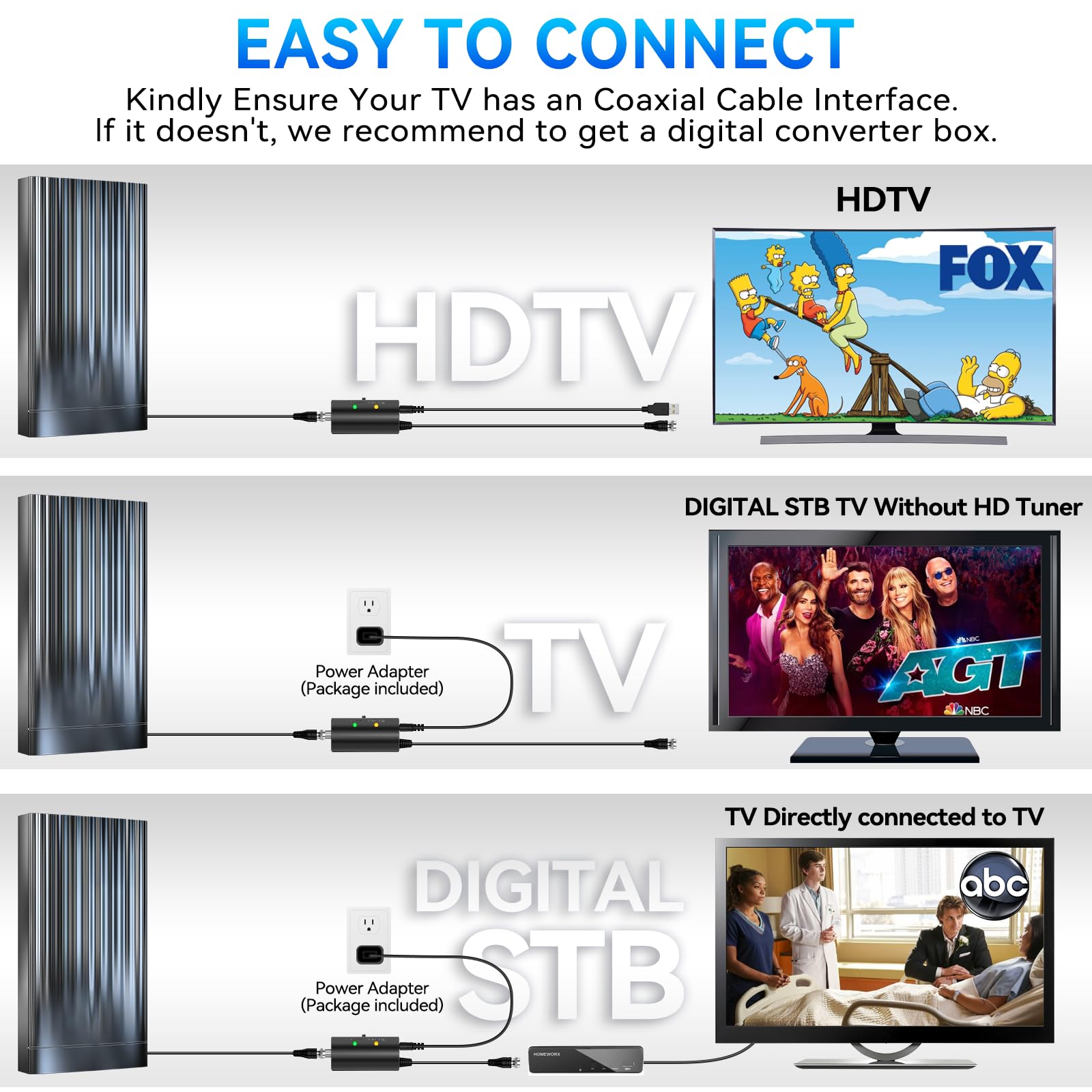 Antenna per TV da interni, antenna digitale per Smart TV all'aperto, supporto HDTV 8K 4K 1080p