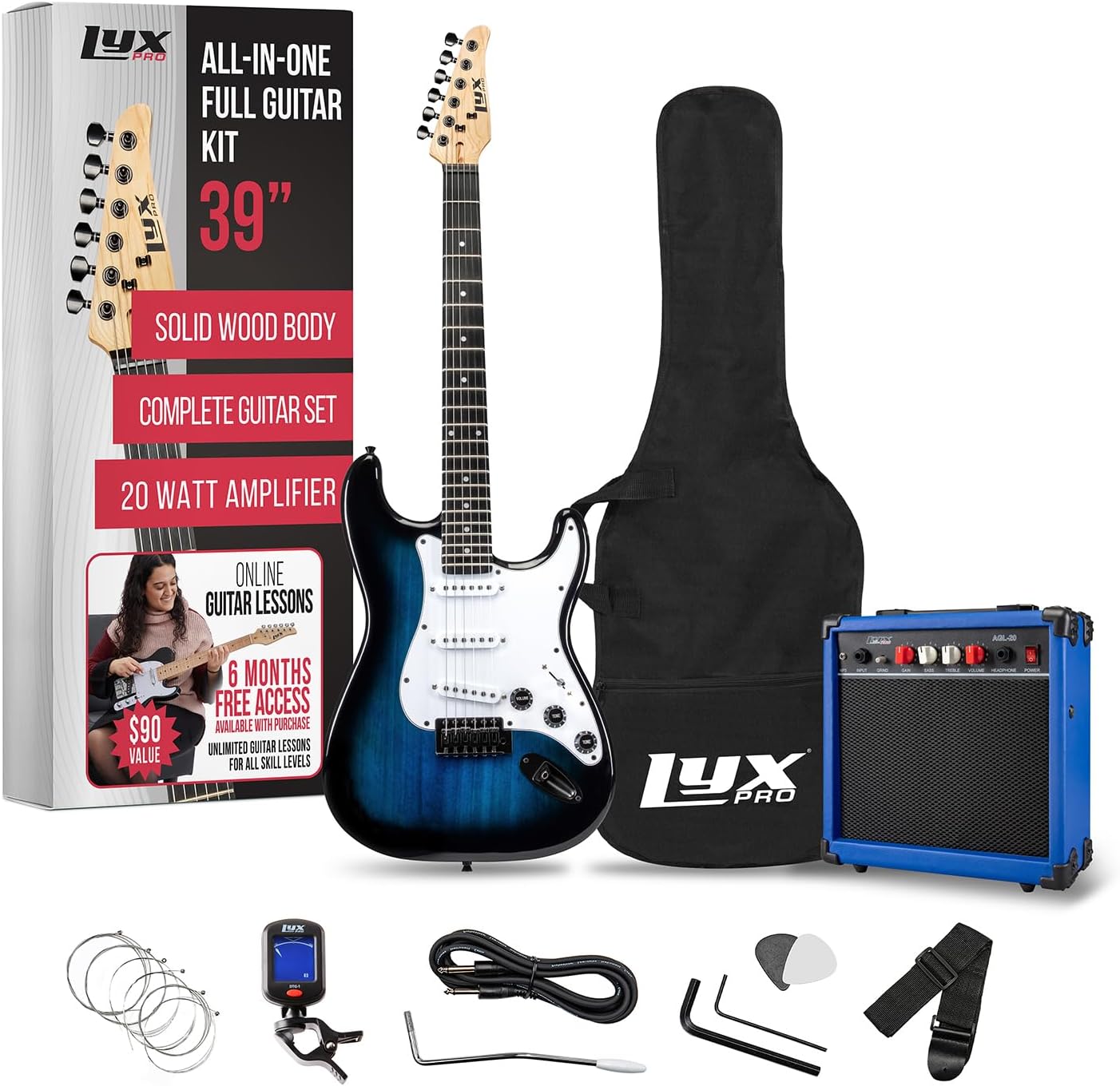 LyxPro 39 inch Electric Guitar Kit Bundle with 20w Amplifier
