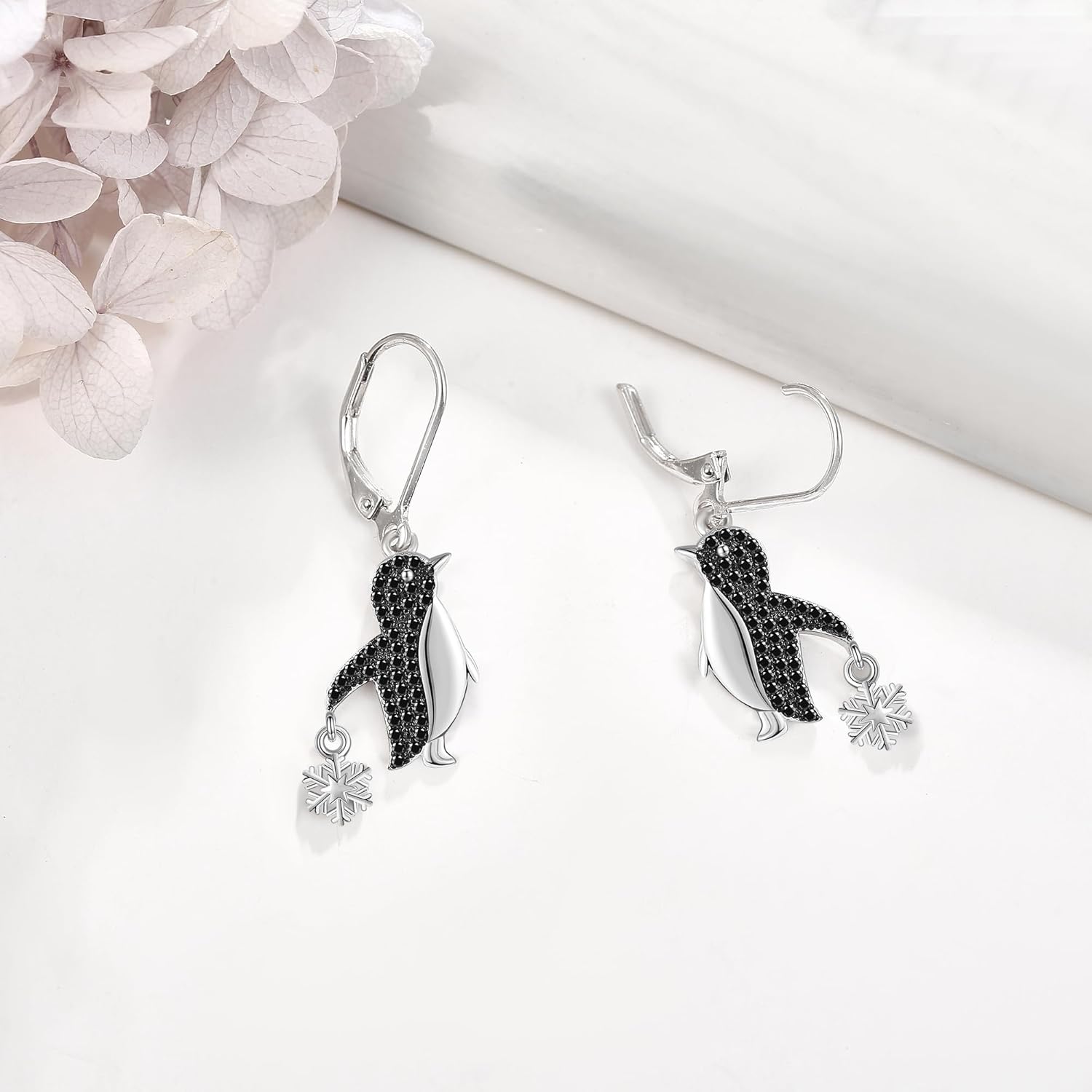 YAFEINI Sterling Silver Penguin Snowflake Earrings - Penguin Jewelry For Women Christmas Gifts