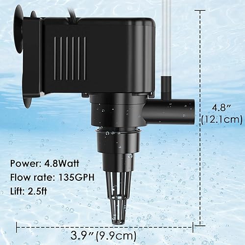 Miniatura 5 de AquaMiracle Bomba de agua circulante para acuario, bomba de agua de circulación de 135 GPH para acuarios de 10-40 galones con características de