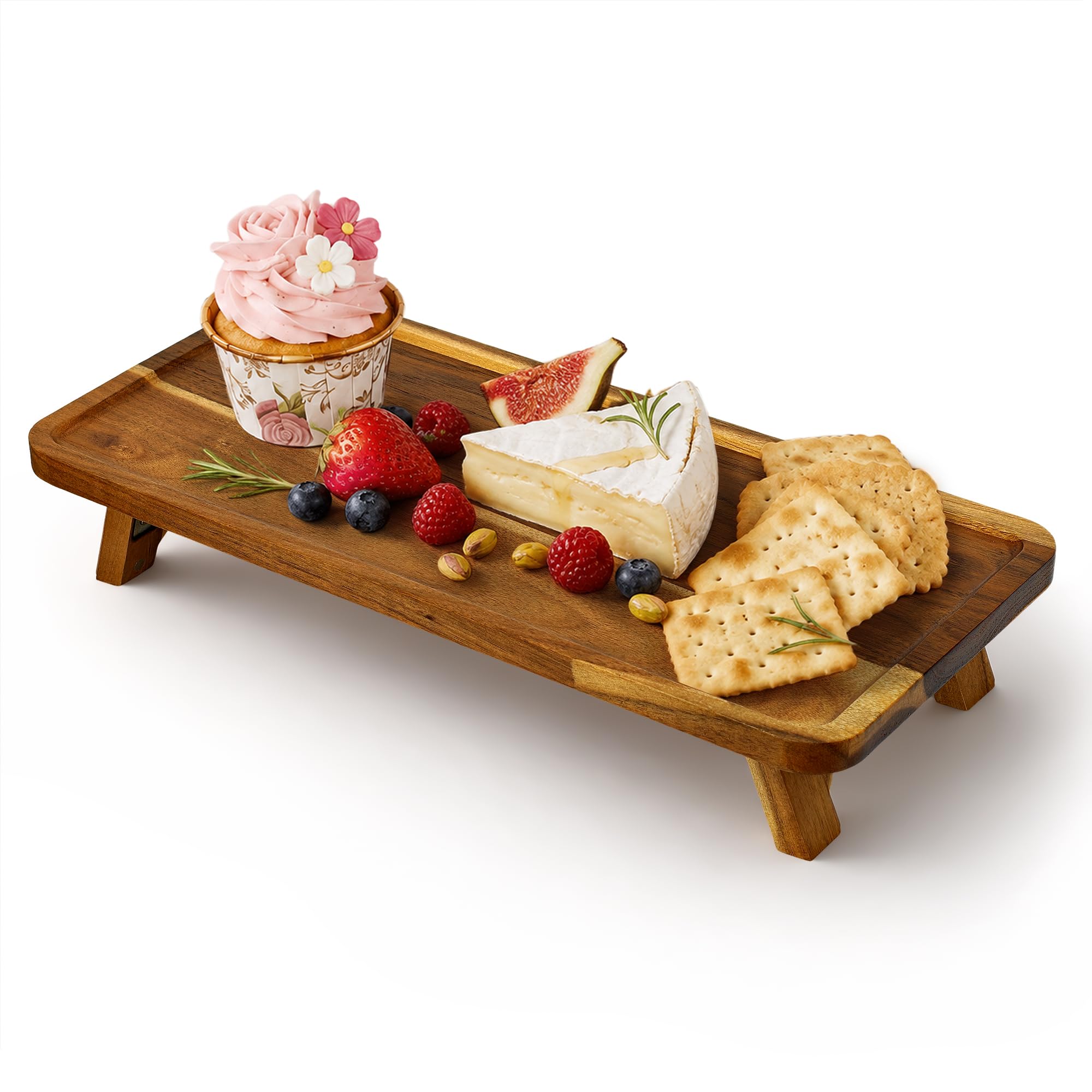 Simabsie Acacia Wood Cupcake Stand, Foldable Serving Tray