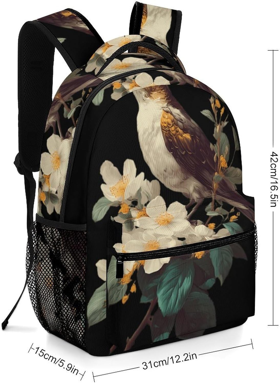 Sparrows Bird Branch Flowers White Yellow Unisex Backpack Casual Daypacks Lightweight Shoulders Bag for Camping Hiking Travel