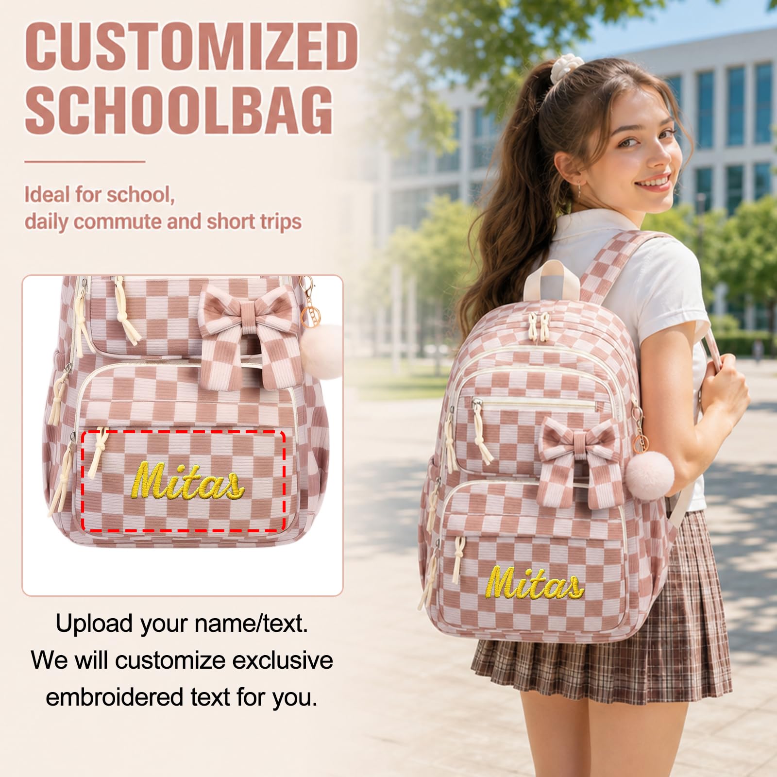 Personalisierter Pastell-Rucksack mit Brotdose & Federmäppchen | 45 × 32 × 16cm – 3-in-1 Set: Rucksack, Brotdose & Federmäppchen für Schule, Reise & Alltag.