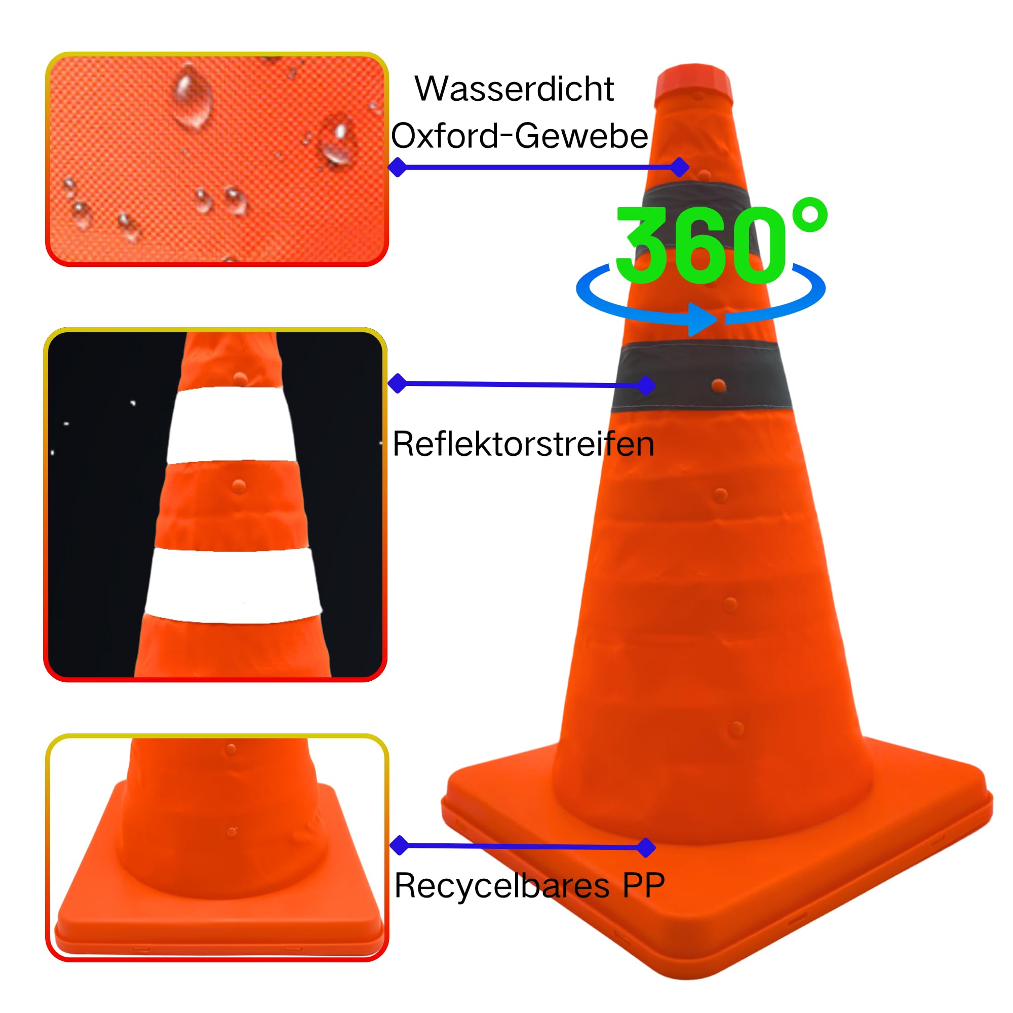4x18 Zoll (45cm) Pylonen Faltbar Leitkegel Verkehrskegel Reflektierender Sicherheitskegel Pop-Up Warnkegel Orange
