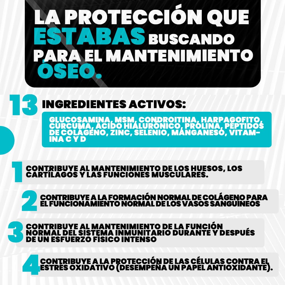 ARTICOSS Suplemento para Articulaciones, Huesos y Cartílagos con Glucosamina, Condroitina, MSM, Garra del Diablo, Vitamina C y D, Colágeno y Ácido Hialurónico. 60 comprimidos.