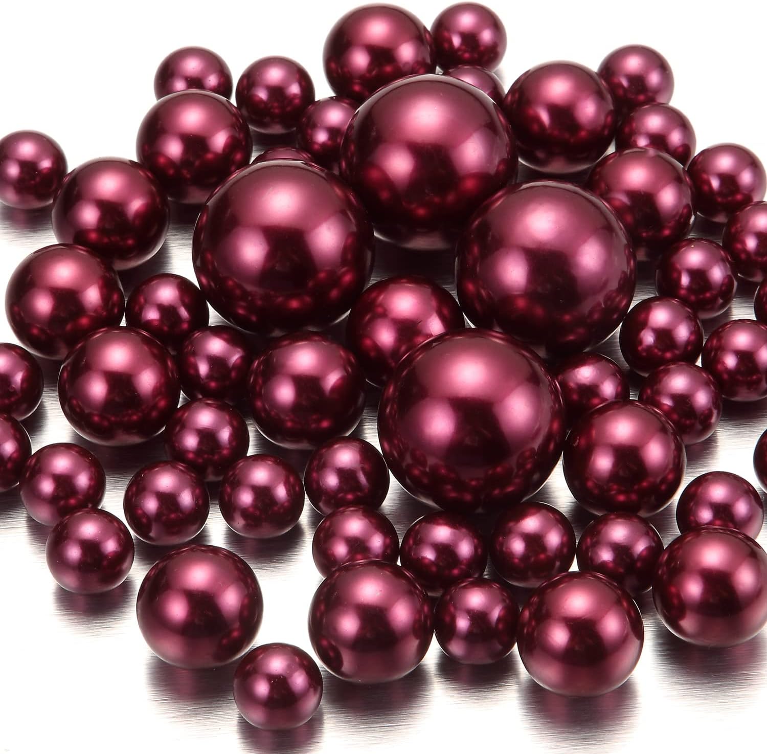 Floating Beads No Hole Pearl for Vases, Highlight Pearls Bead Vase Filler for Centerpieces, Wine Red Pearls 50 PCS, 30mm 20mm and 14mm, DIY Wedding, Birthday, Anniversary, Christmas Centerpiece