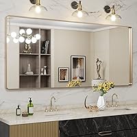 Vista 85 de LOAAO - Espejo de baño con marco de metal negro de 24x36 pulgadas, espejo rectangular redondeado para pared, espejo mate de tocador de baño