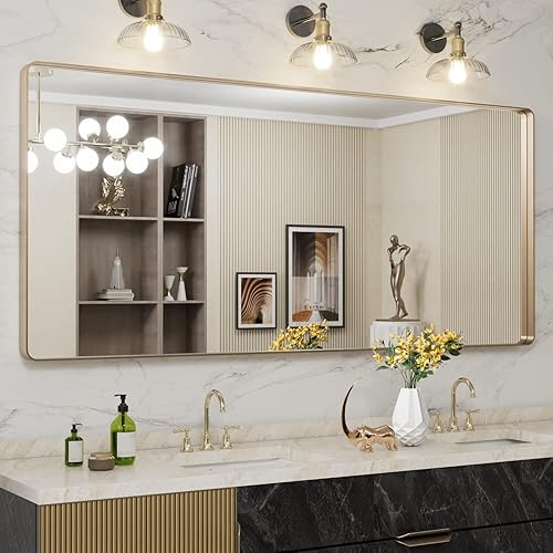Miniatura 145 de LOAAO - Espejo de tocador para baño con marco de metal negro mate de 24 x 32 pulgadas para pared, rústico, rectangular, grande, redondeado