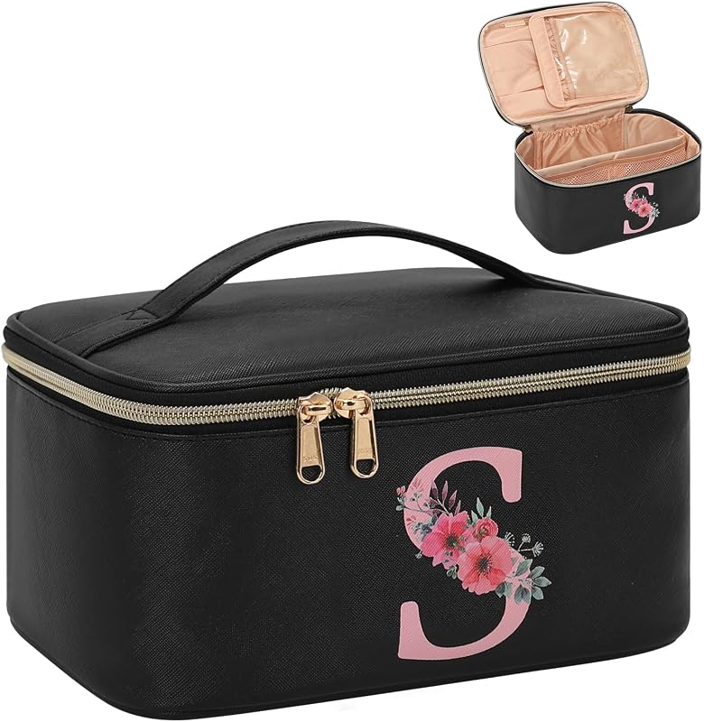 Necessaire de maquiagem OCHEAL S preta com porta-pincéis e bolsos internos, 24,38 cm x 16,51 cm x 11,94 cm