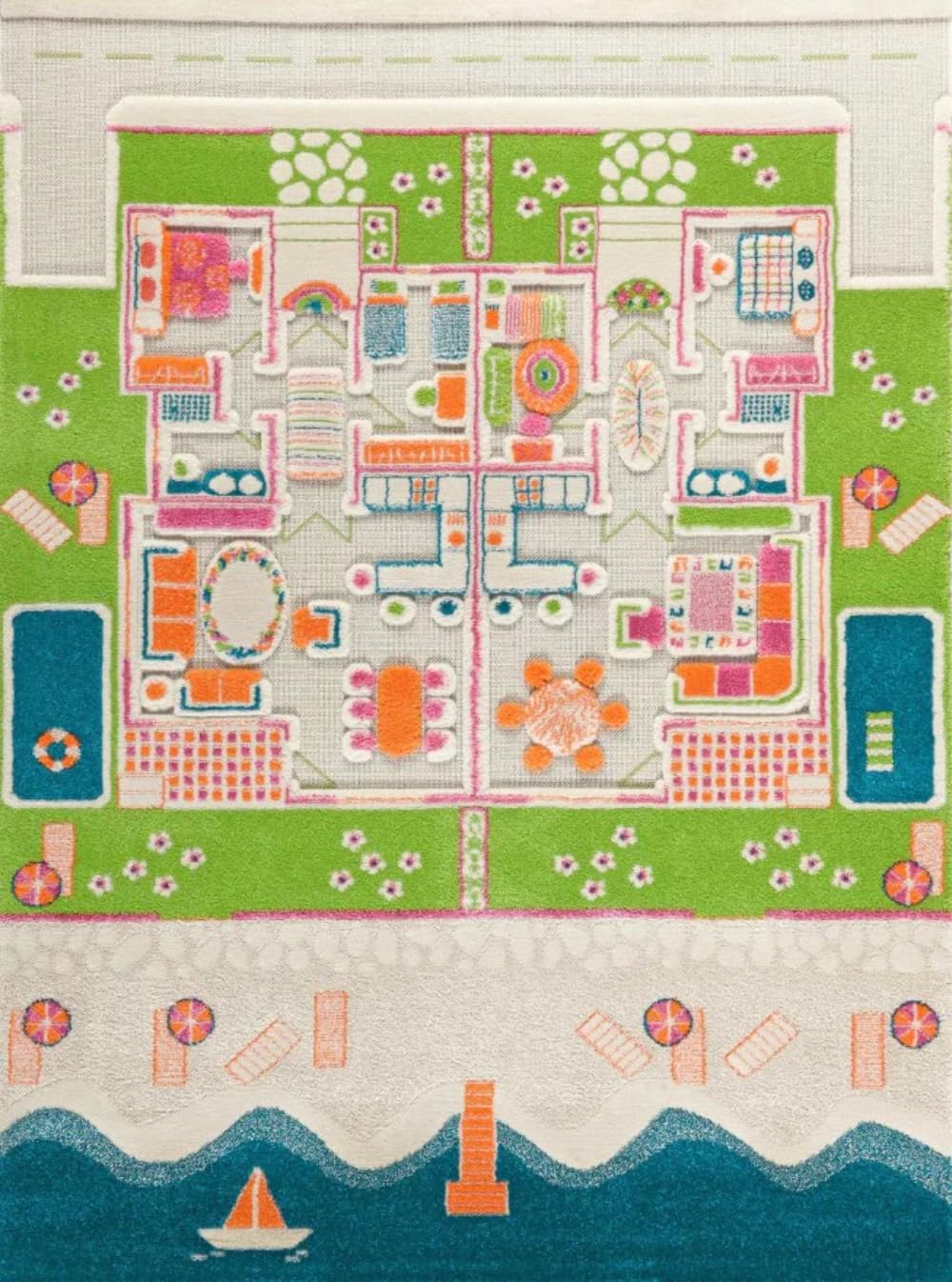 Play Rug, 3D, Summer House Design, 134 x 180 Cms