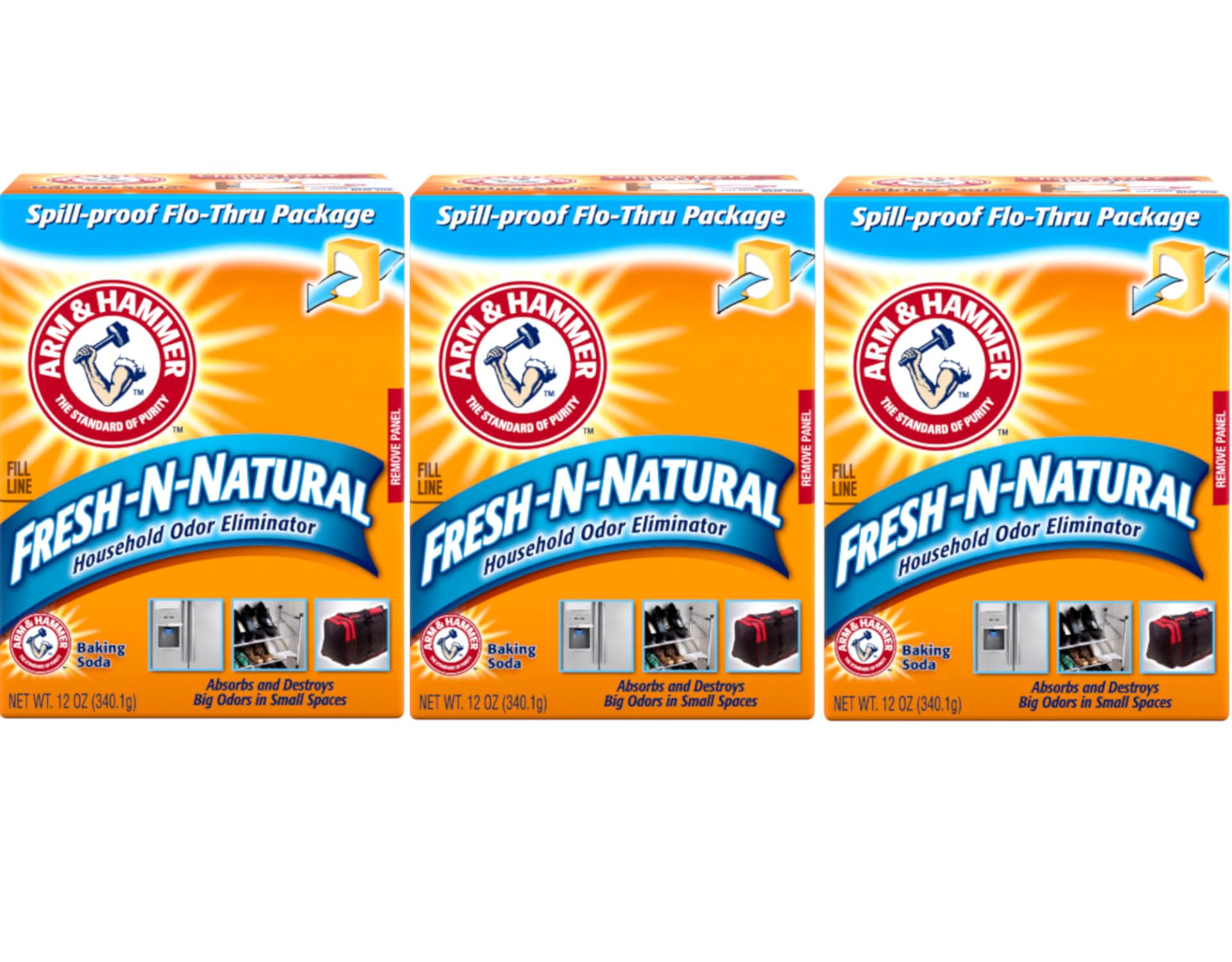 Baking Soda Fresh-n-Natural Odor Eliminator by ARM & HAMMER – 12 Ounce (Pack of 3), Yellow, Pack of 3