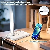 Vista 3 de Lámpara de escritorio LED White Crown regulable, lámpara de mesa para lectura con puerto de carga USB, 5 modos de iluminación, control sensible