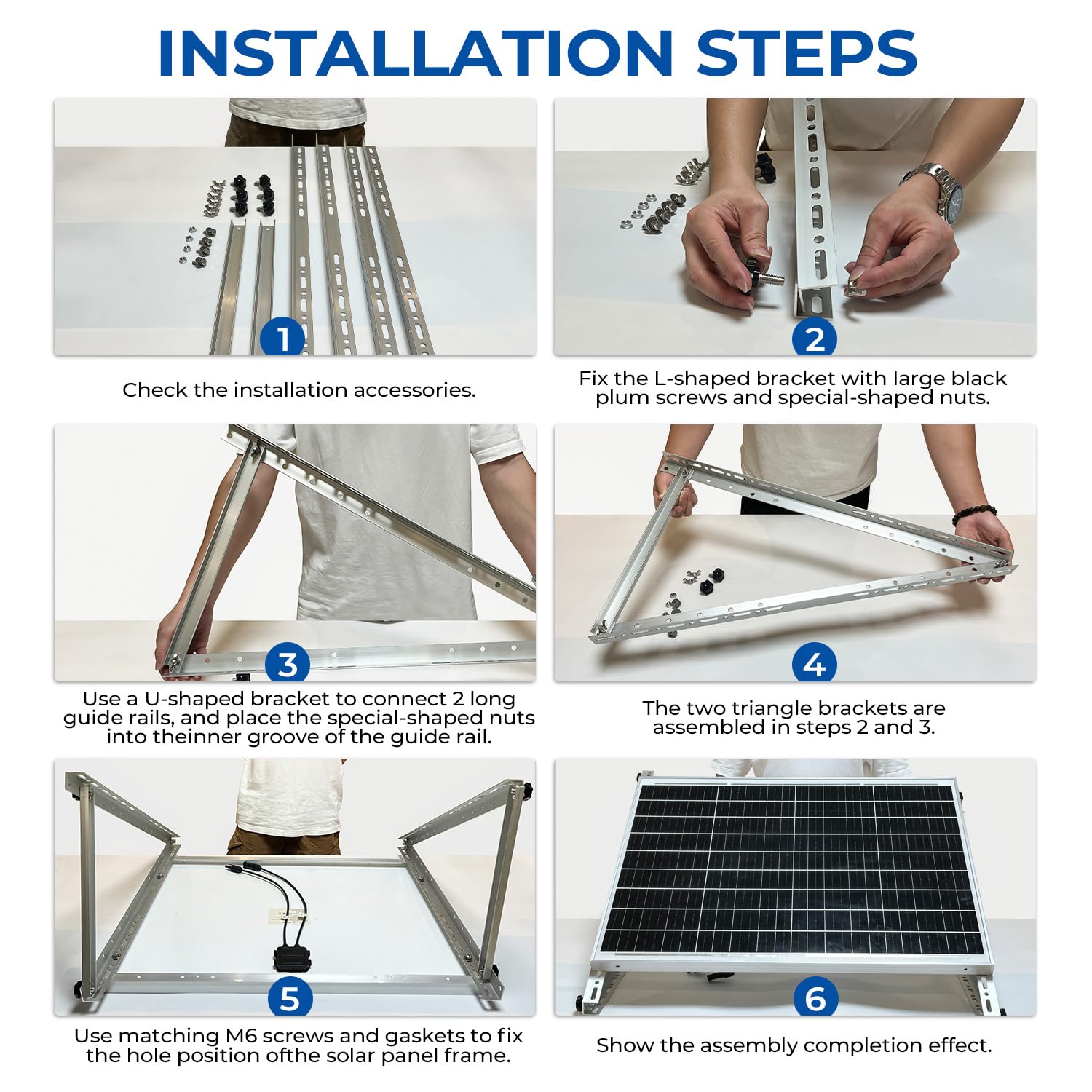 Soportes para panel solar, 2 juegos de 114 cm ajustables con patas plegables inclinables, adecuados para 2-4 piezas de 180 200 300 400 500 vatios de panel solar para techo, RV, barco y fuera de la red
