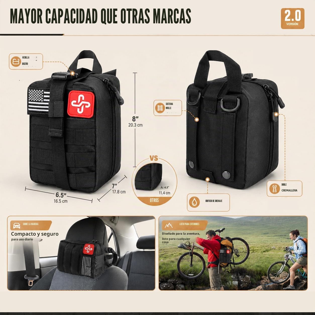 Kit de supervivencia, kit de primeros auxilios de supervivencia de 250 piezas con bolsa compatible con sistema Molle y tienda de campaña de emergencia, kit de emergencia para terremoto, aventura al