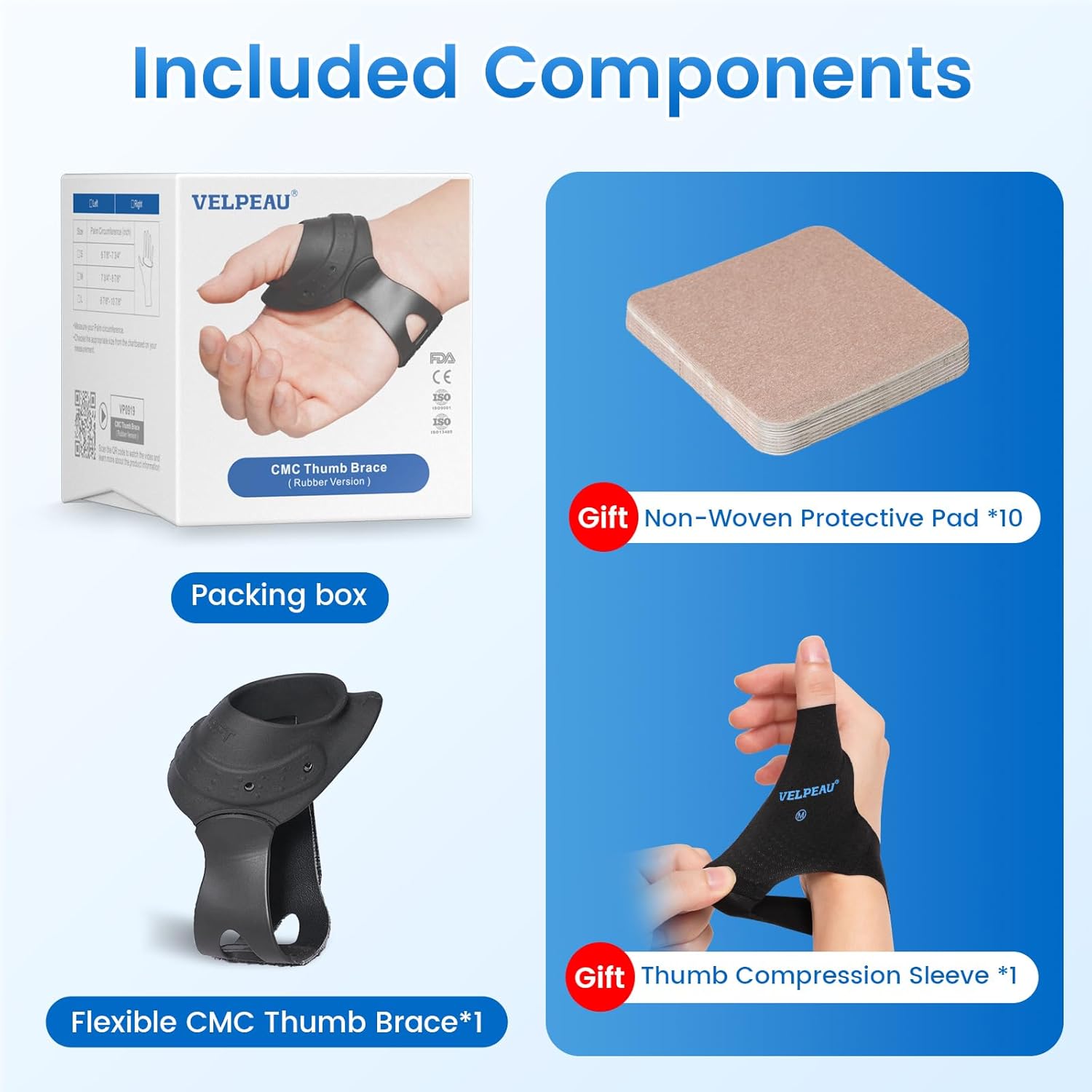 Velpeau Flexible CMC Thumb Brace, Upgraded Rubber Thumb Splint for Arthritis Pain Relief and Support , Osteoarthritis, Tendonitis, CMC Joint Thumb Stabilizer Support for Women and Men (Left Hand, Medium)