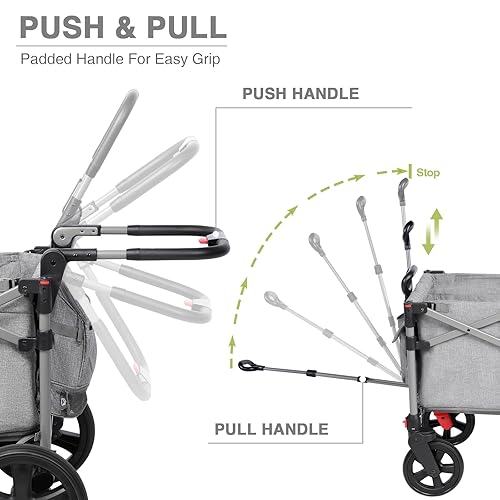 Miniatura 6 de EVER ADVANCED Carros plegables para dos niños y carga, cochecito plegable con barra de mango ajustable, toldo extraíble con arnés de 5 puntos, gris