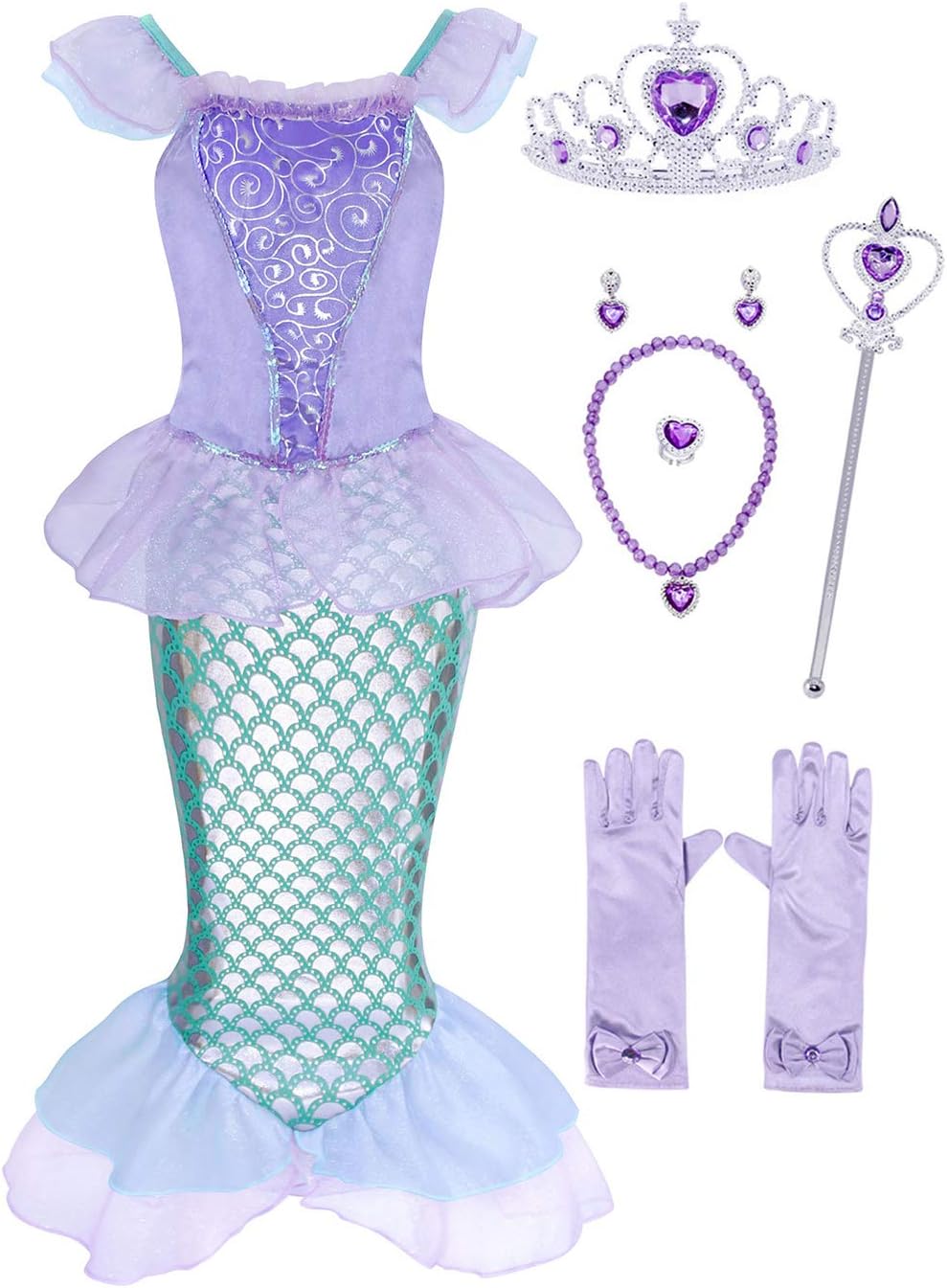 MetCuento Little Girls Mermaid Outfits Princess Halloween Costume Dress up Dress Kids Birthday Party Cosplay Clothes