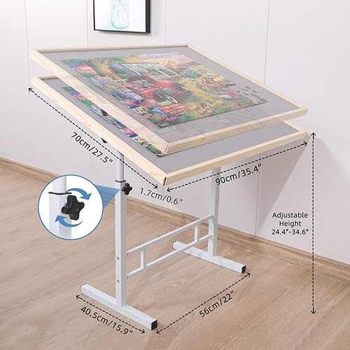 Miniatura 10 de Mesa de rompecabezas ajustable con cajones de 1500 piezas, mesa de rompecabezas ajustable en ángulo y altura con patas de metal, tablero de
