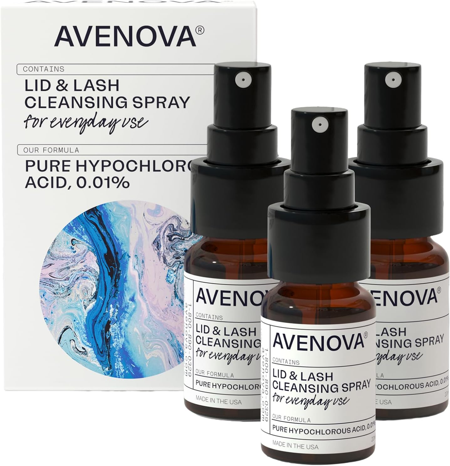 Eyelid and Eyelash Cleanser Spray - Gentle, Pure Hypochlorous Acid Spray for Eye Irritation - Daily Lash and Eyelid Cleanser - 3-Pack, 20ml Glass Bottle