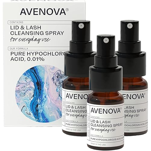 Avenova Eyelid and Eyelash Cleanser Spray - Gentle, Pure Hypochlorous Acid Spray for Eye Irritation - Daily Lash and Eyelid Cleanser - 3-Pack, 20ml Glass Bottle
