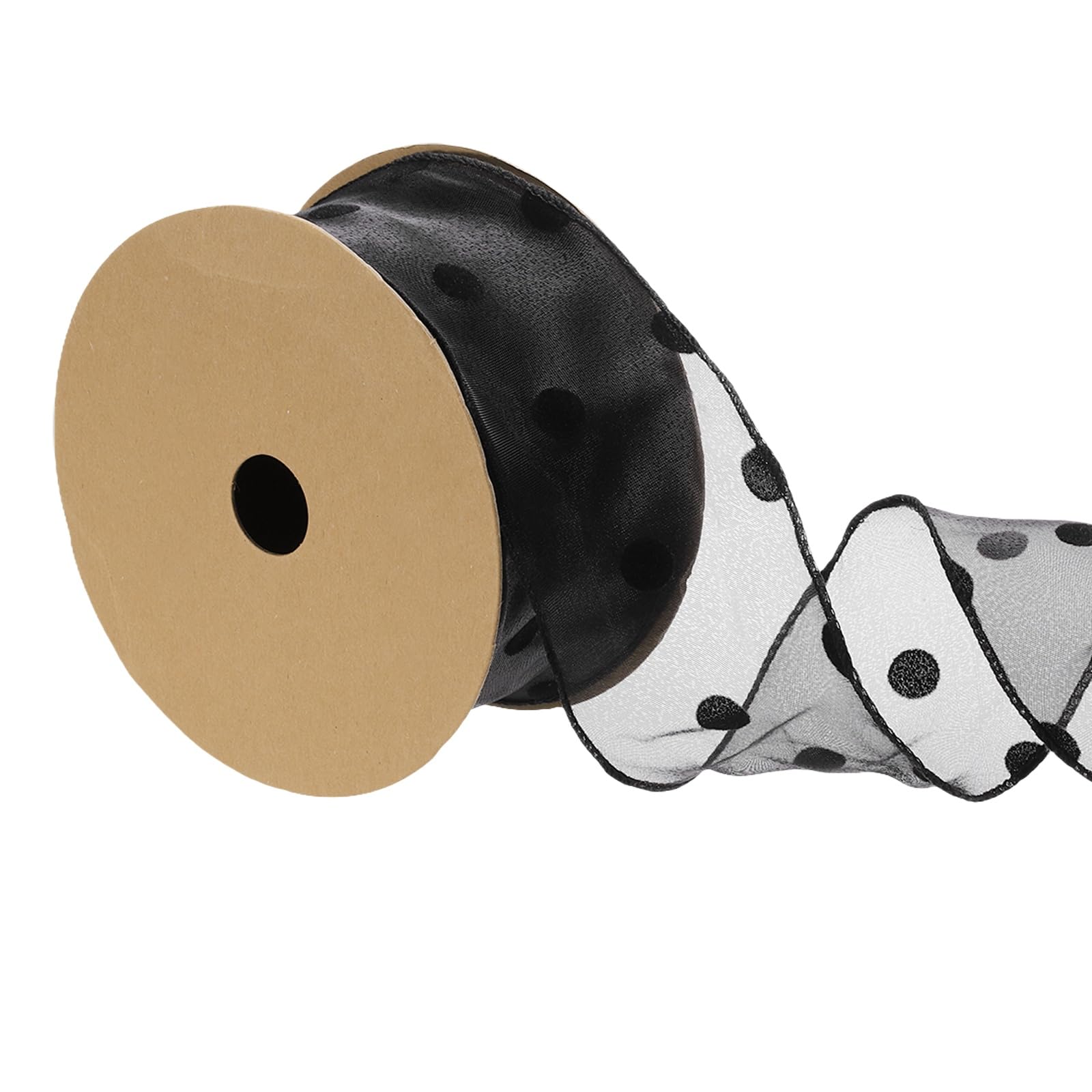 DEFANEX Organza Ribbon (6cm x 9 Meters) - Polka Dot with Wave Ribbon Edge, for Gift Wrapping Wedding Hair Bows Bouquet DIY Crafts Decor, Black