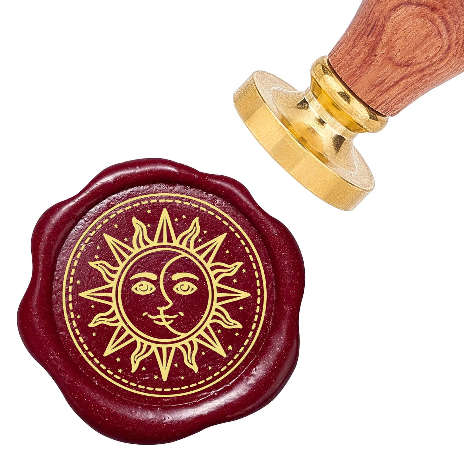 CRASPIRE Sun Wax Seal Stamp 25mm Wax Stamp Magic Array Sealing Wax Stamps Retro Rosewood Handle Removable Brass Head for Wedding Invitations Envelopes Gift Packing