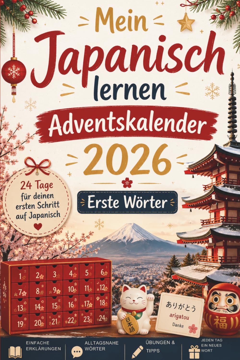 Mein Japanisch lernen Adventskalender 2026 – Erste Wörter; Das besondere Geschenk für Japan-Fans – 24 Tage voller erster Wörter, Übungen und spielerischem Sprachlernen