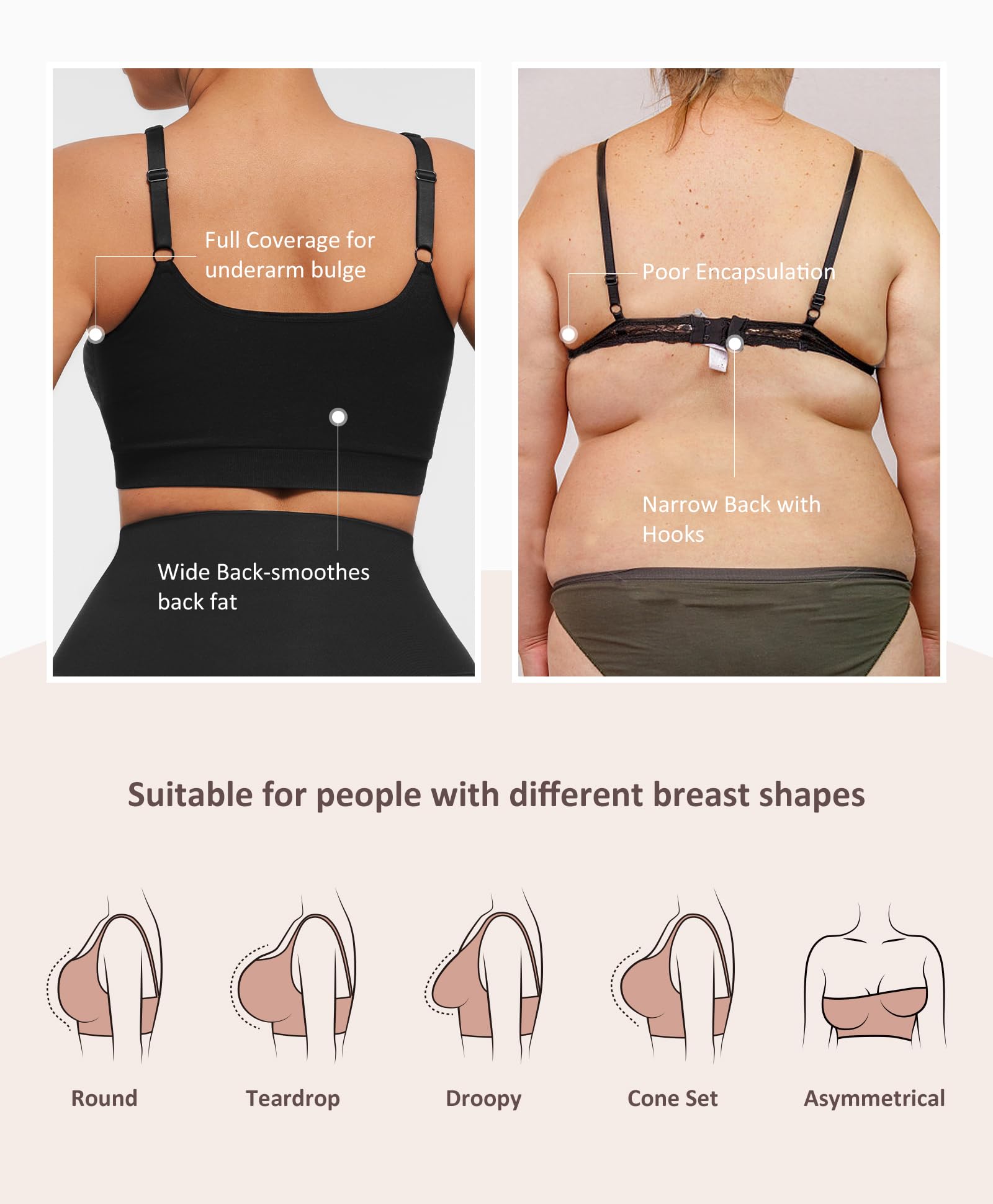 FeelinGirl Soutien-gorge à fermeture éclair sur le devant pour femme, sans armatures, soutien-gorge de compression post-chirurgie avec larges bretelles réglables