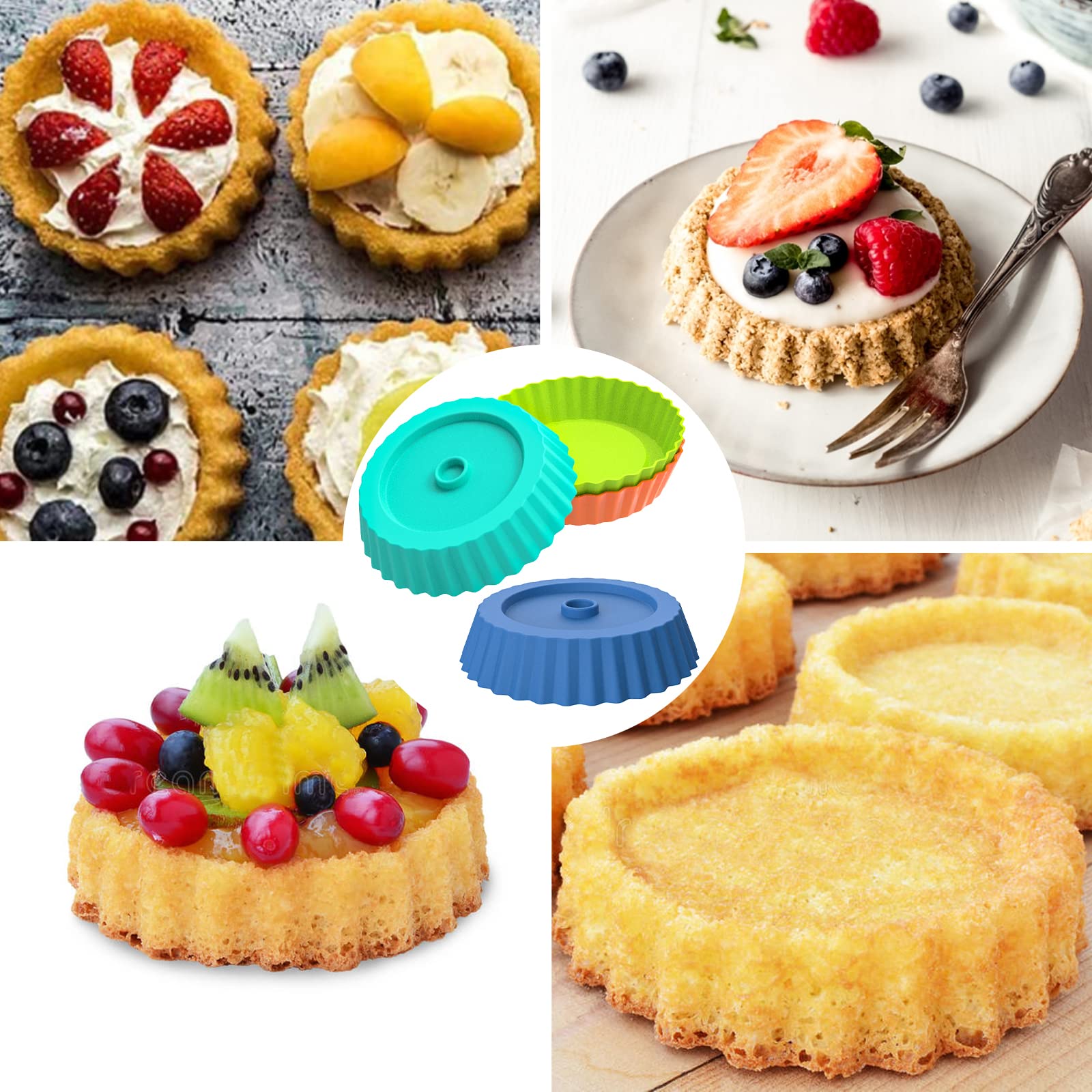 webake Stampo Furbo per Crostata 8 Pezzi Ø 12 cm Mini Stampo Tondo in Silicone per Torte Quiche Crostata Dolce Pasticceria