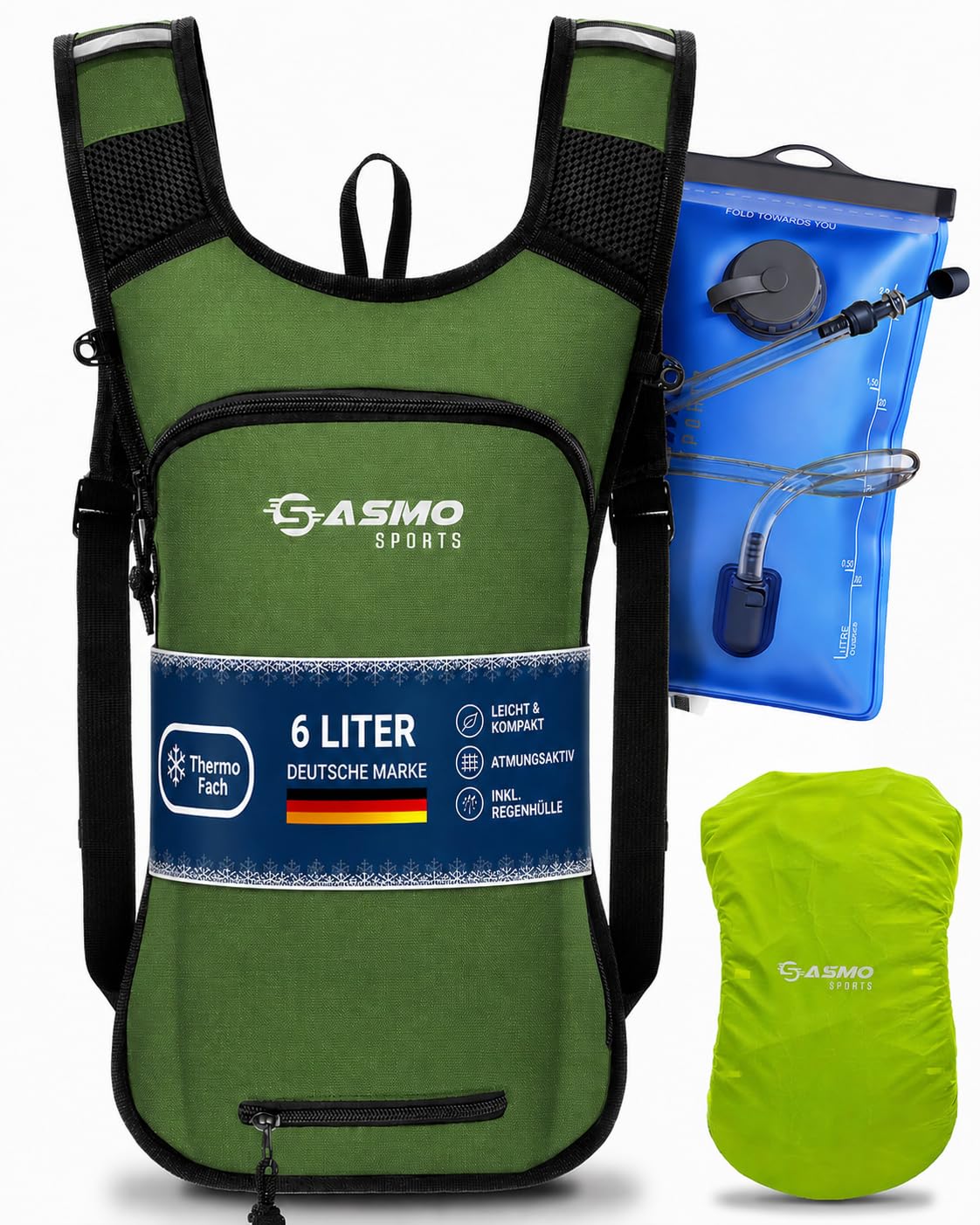 SASMO® Fahrradrucksack & Skirucksack 6L / 8L / 10+3L / 14+3L mit Thermofach, Helmnetz & Regenschutz | Ultraleicht - MTB Rucksack Herren & Damen | Kleiner Fahrradrucksack Herren & Damen