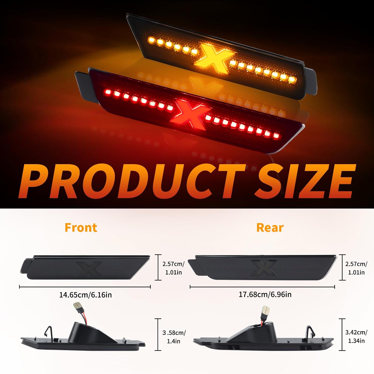 LED Side Marker Lights for Chevrolet Camaro 2010-2015, Amber & Red Side Markers Light, Front Rear Bumper Fender Turn Signal Lamp Smoked Lens, 4PCS (Xstyle Spirit Snake Patent Pending)