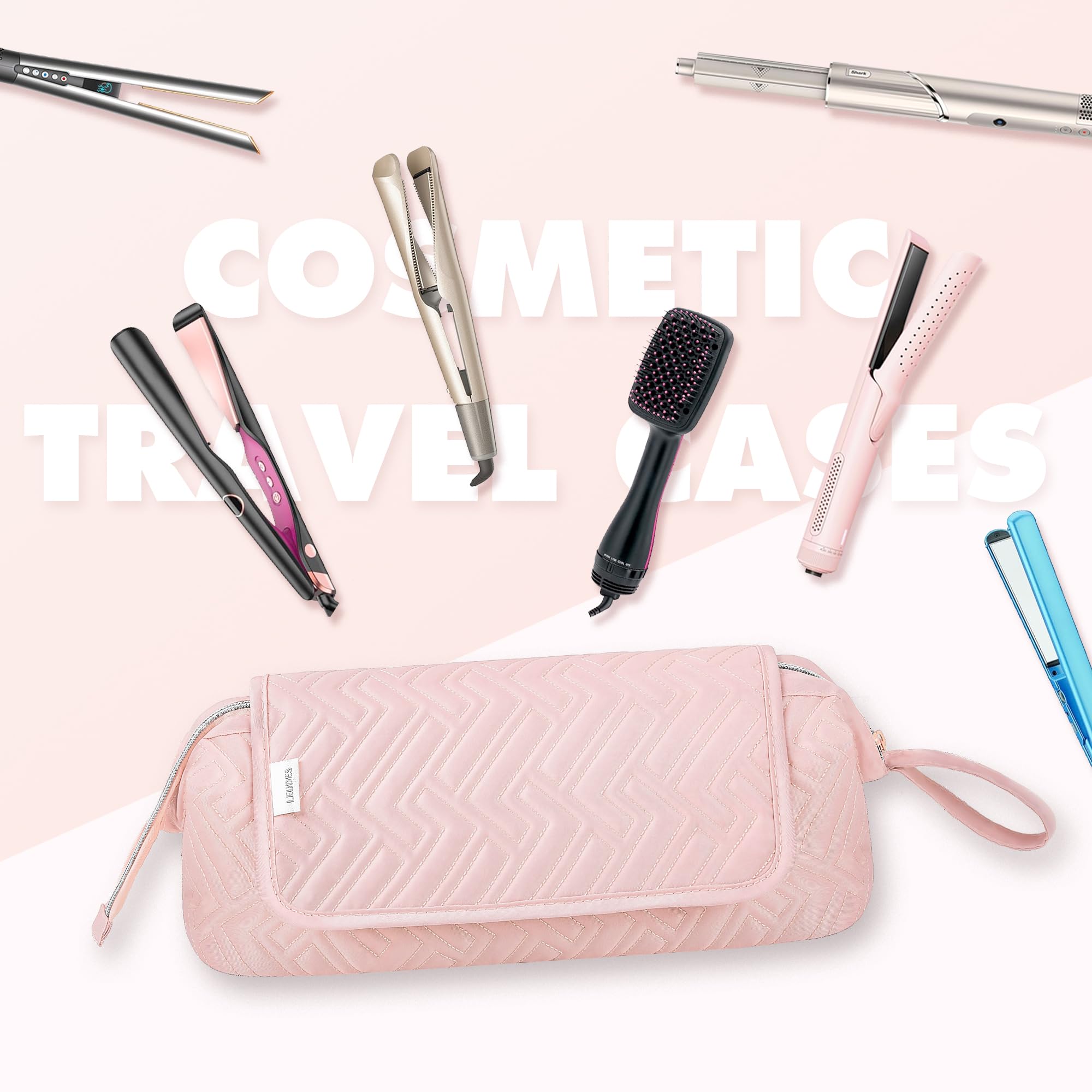 Bolsa de viaje para mujer, resistente al calor, para artículos esenciales de viaje, alisadores, planchas planas, rizadores, cepillos de aire caliente y secador de pelo, bolsas organizadoras 2 7