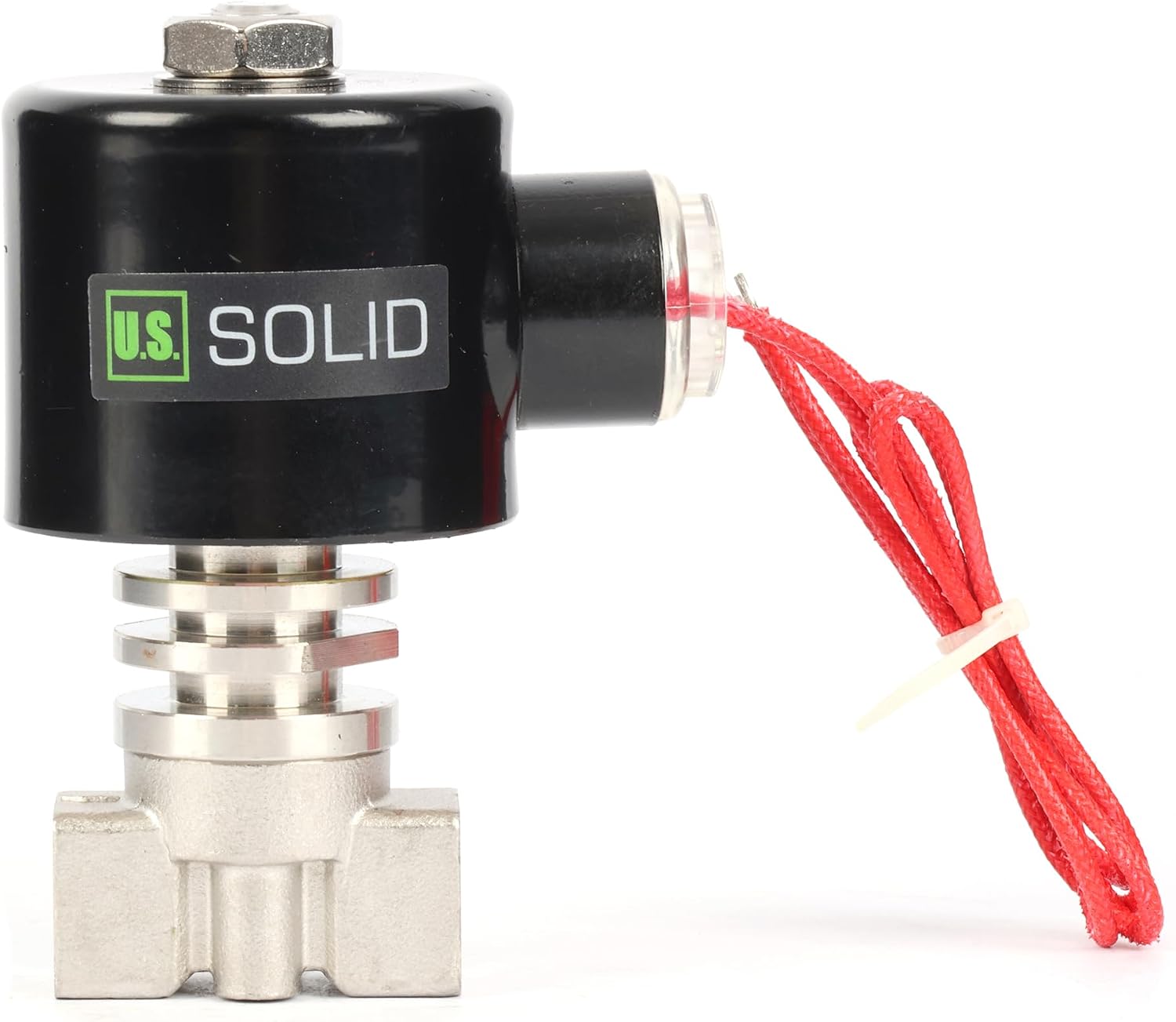 U.S. Solid 1/8" High Temperature Solenoid Valve, Stainless Steel, 12V DC Direct-Acting NC, PEEK/PTFE Seal, 0.5-16 Bar (7.3-232 PSI), -22°F to 392°F, 4.5 Cv, For Air, Water, Diesel, Oil