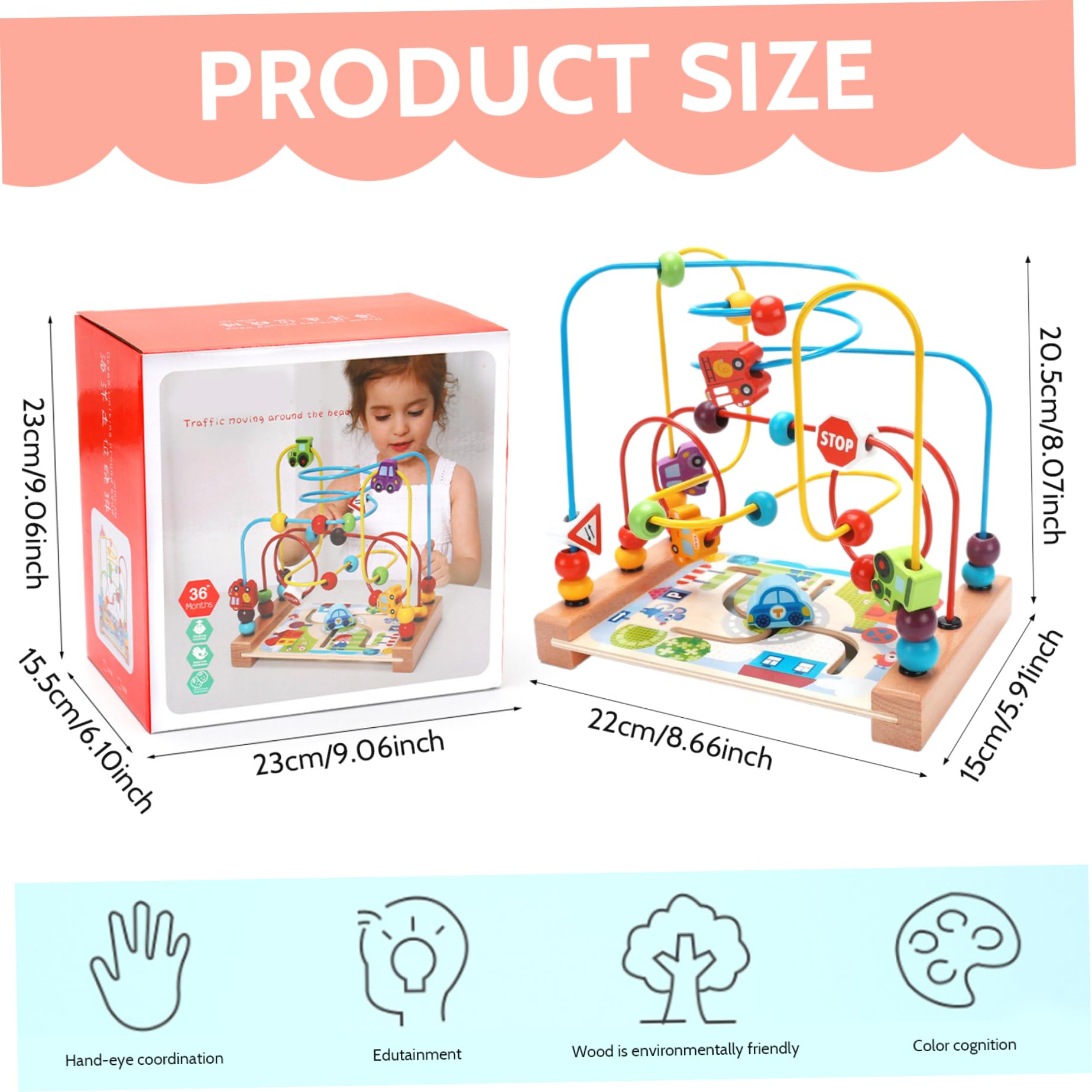 Jorzer Montaña Rusa para niños pequeños Laberinto Educativo de Cuentas de 3 Pistas con Cuentas de vehículo Montaña Rusa fácil de Empujar para Promover el Pensamiento lógico y la Capacidad de resolu..