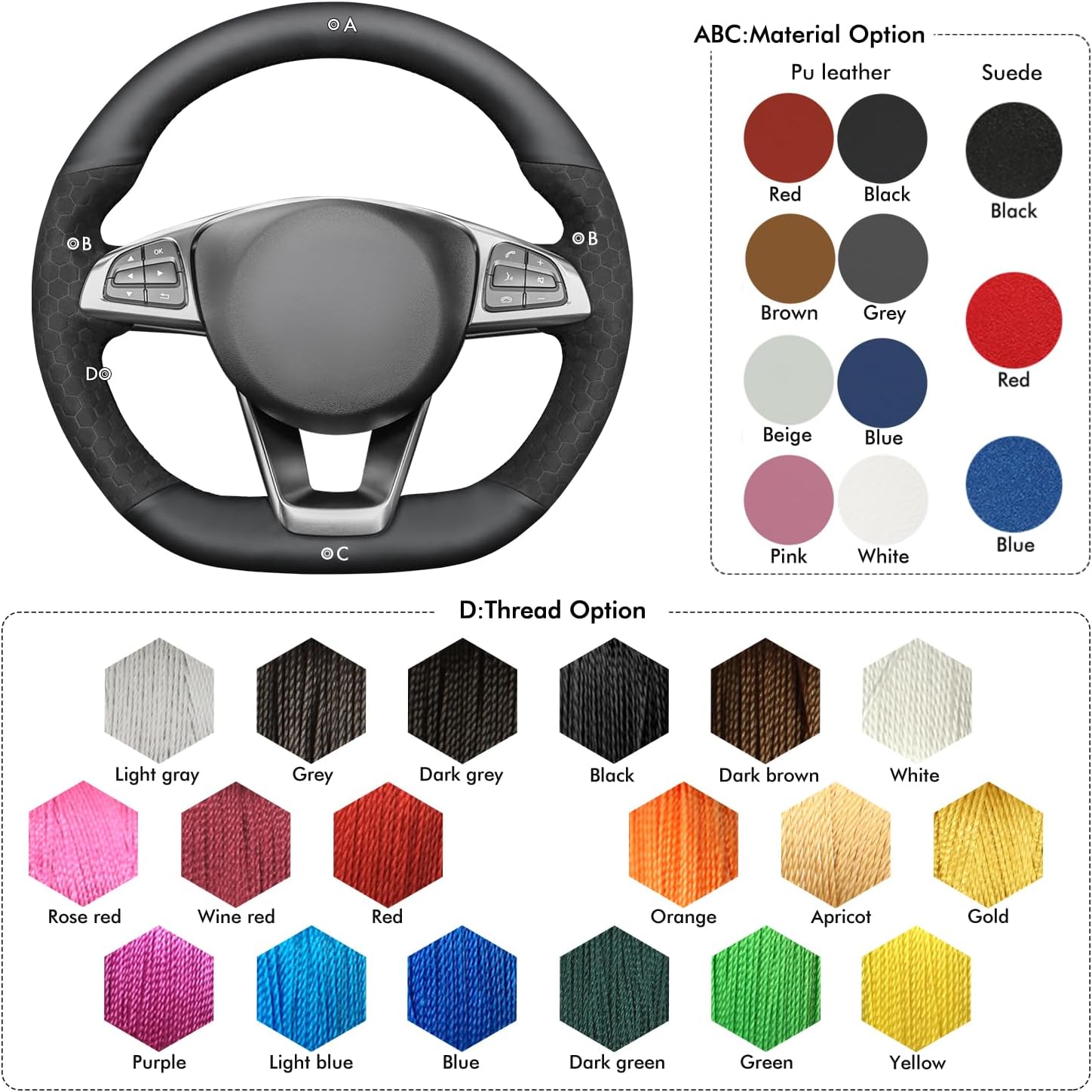 MEWANT Steering Wheel Cover for Benz W205 AMG C43 C117 AMG GLA 45 X156 C218 W213 X253 C253 GLC 43 AMG W166 W222 SLC R172 R231
