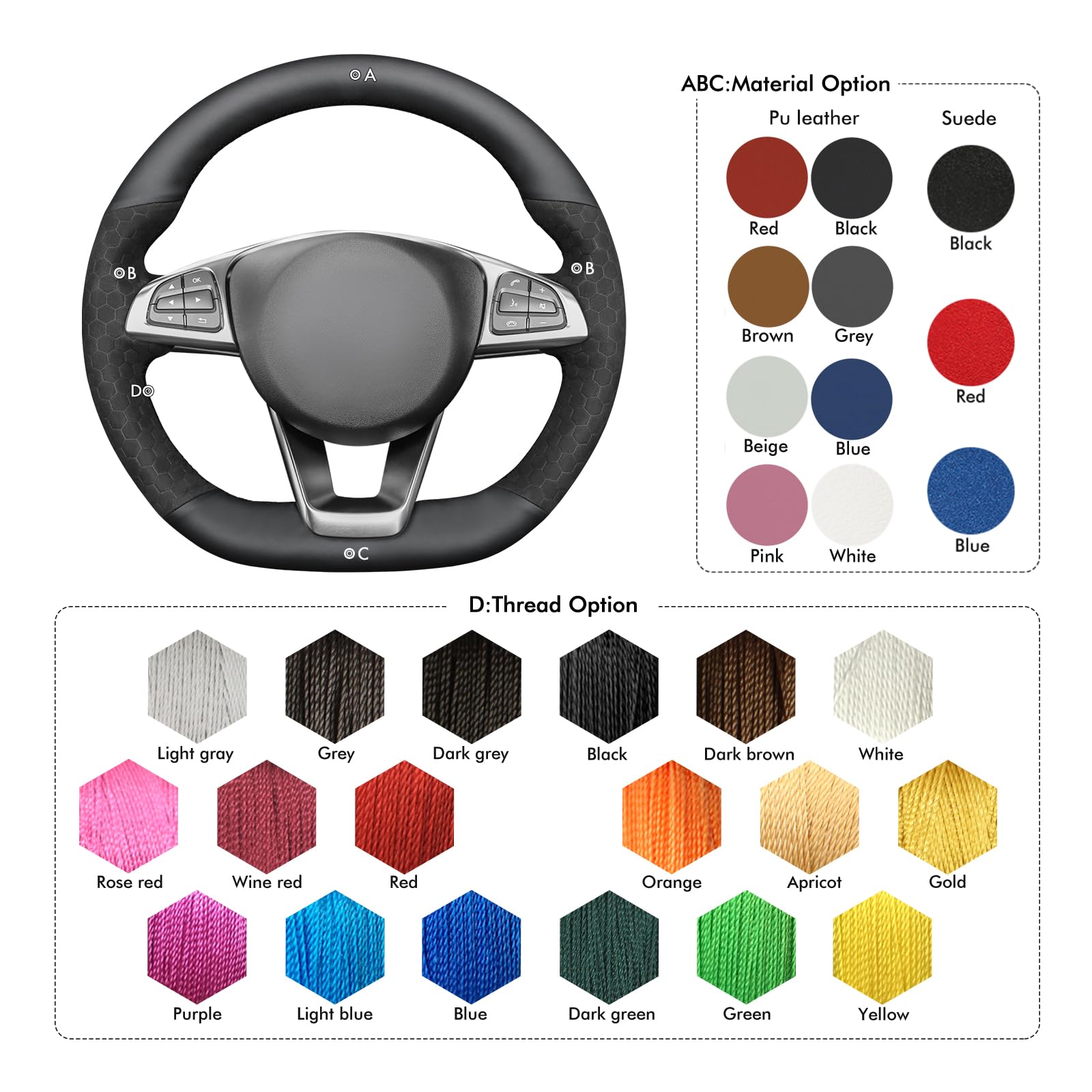 MEWANT Funda de Volante para W205 AMG C43 C117 AMG GLA 45 X156 C218 W213 X253 C253 GLC 43 AMG W166 W222 SLC R172 R231 | W205 AMG C43 C117 AMG GLA 45 X156 C218 W213 X253 C253 GLC 43 AMG W166 W222 SLC R172 R231 Transpirable Duradero