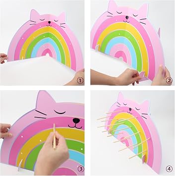 HOMEZZO Cartoon Cat Donut Wall Stand, Rainbow Donut Display Board, Reusable PVC Dessert Table Decoration for Birthday, Cat Theme Party