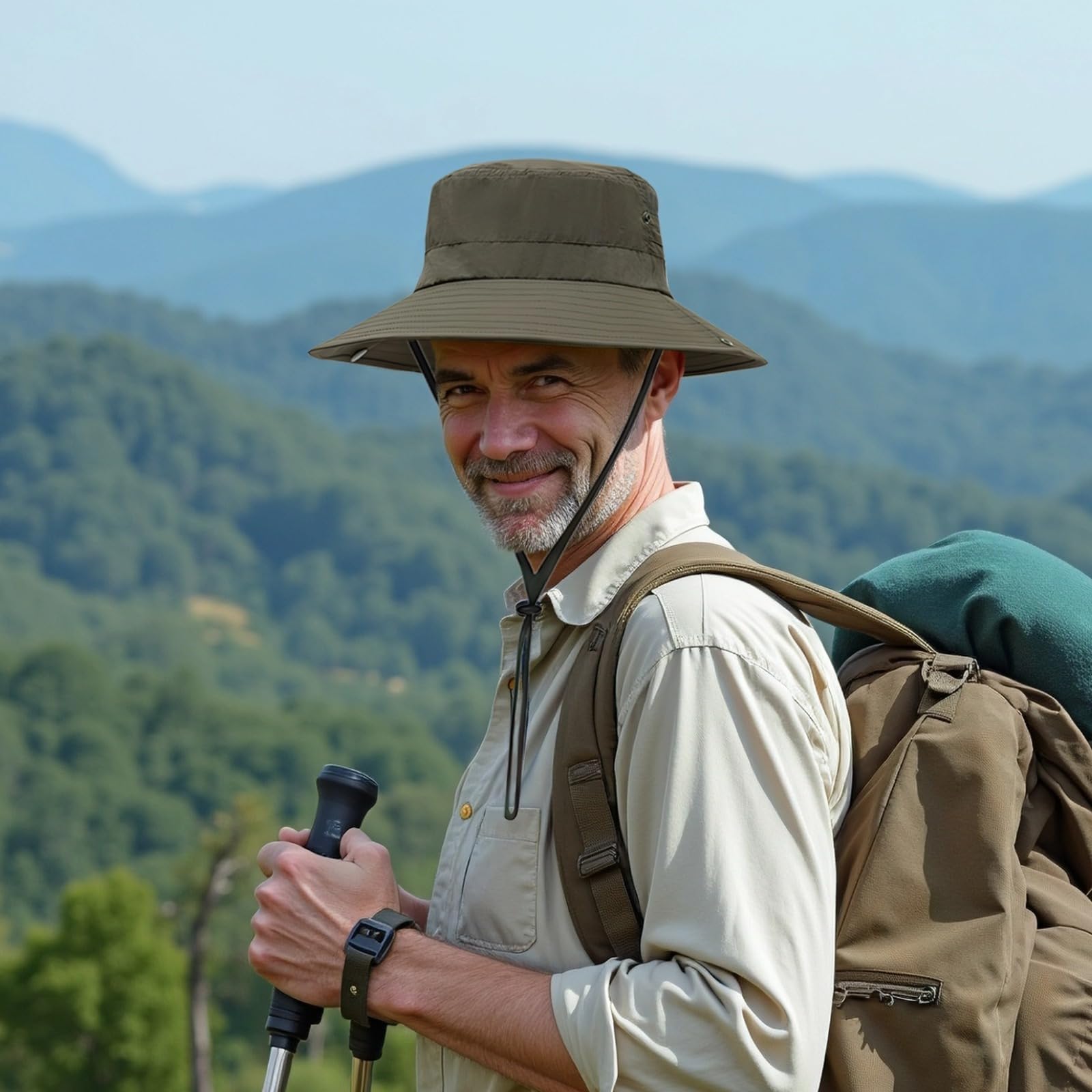 Cappello da sole UPF 50+ da uomo, cappello impermeabile per esterni con tesa larga, sottogola regolabile e design perforato traspirante per escursionismo, pesca