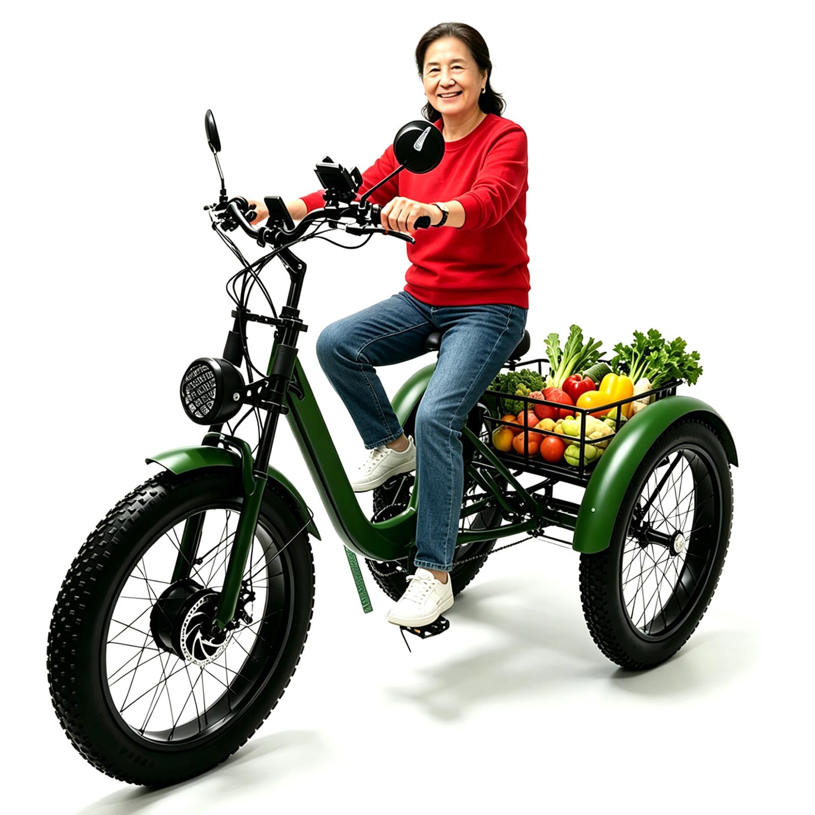 Bicicletta elettrica cargo per adulti, triciclo a 3 ruote, pneumatici larghi, portata 200 kg, bicicletta ad alta resistenza, cestino di grande capacità